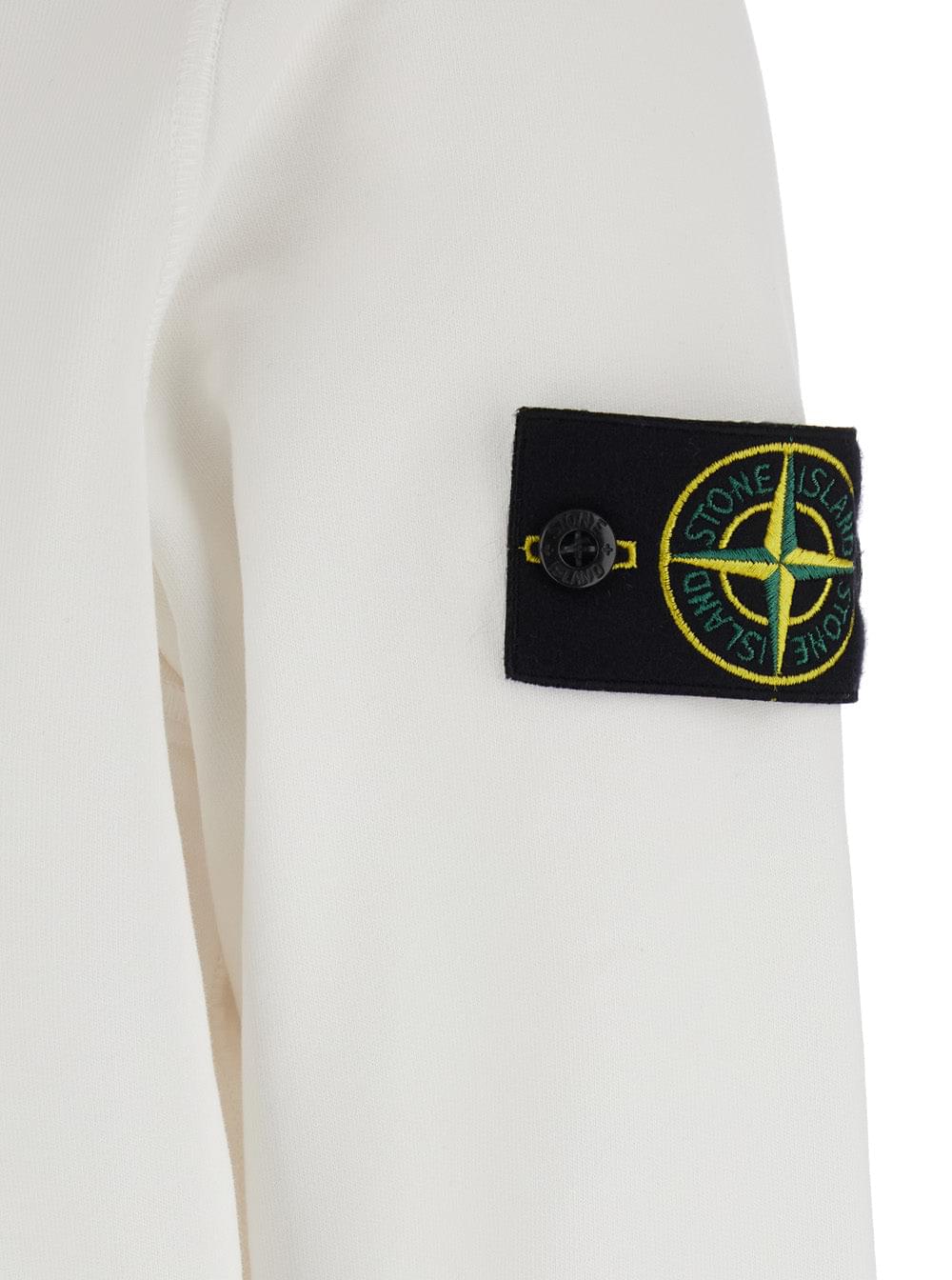 Stone Island Men White Hoodie With Drawstring And Logo Patch On Sleeve In Cotton For Men STONE ISLAND