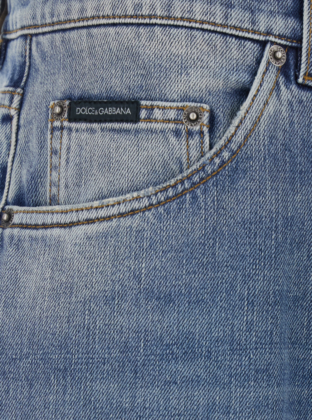 Dolce & Gabbana Men Blue Five-Pocket Jeans With Logo Patch On The Back In Denim For Man DOLCE & GABBANA
