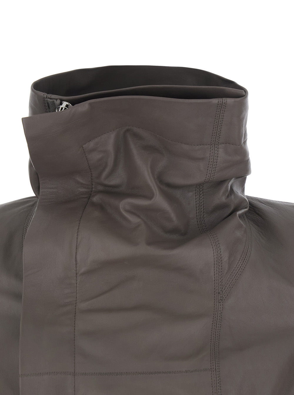 Rick Owens Women Oversized 'Naska' Jacket With High Collar And Front Zip Closure In Grey Leather For Women RICK OWENS