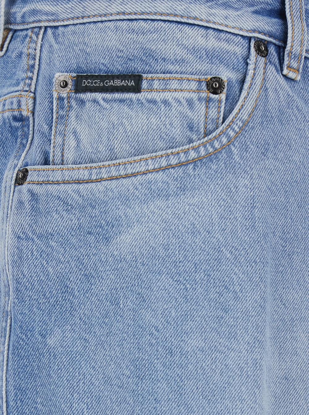Dolce & Gabbana Men Blue Five-Pocket Bermuda With Metallic Logo Patch On The Back In Denim For Men DOLCE & GABBANA