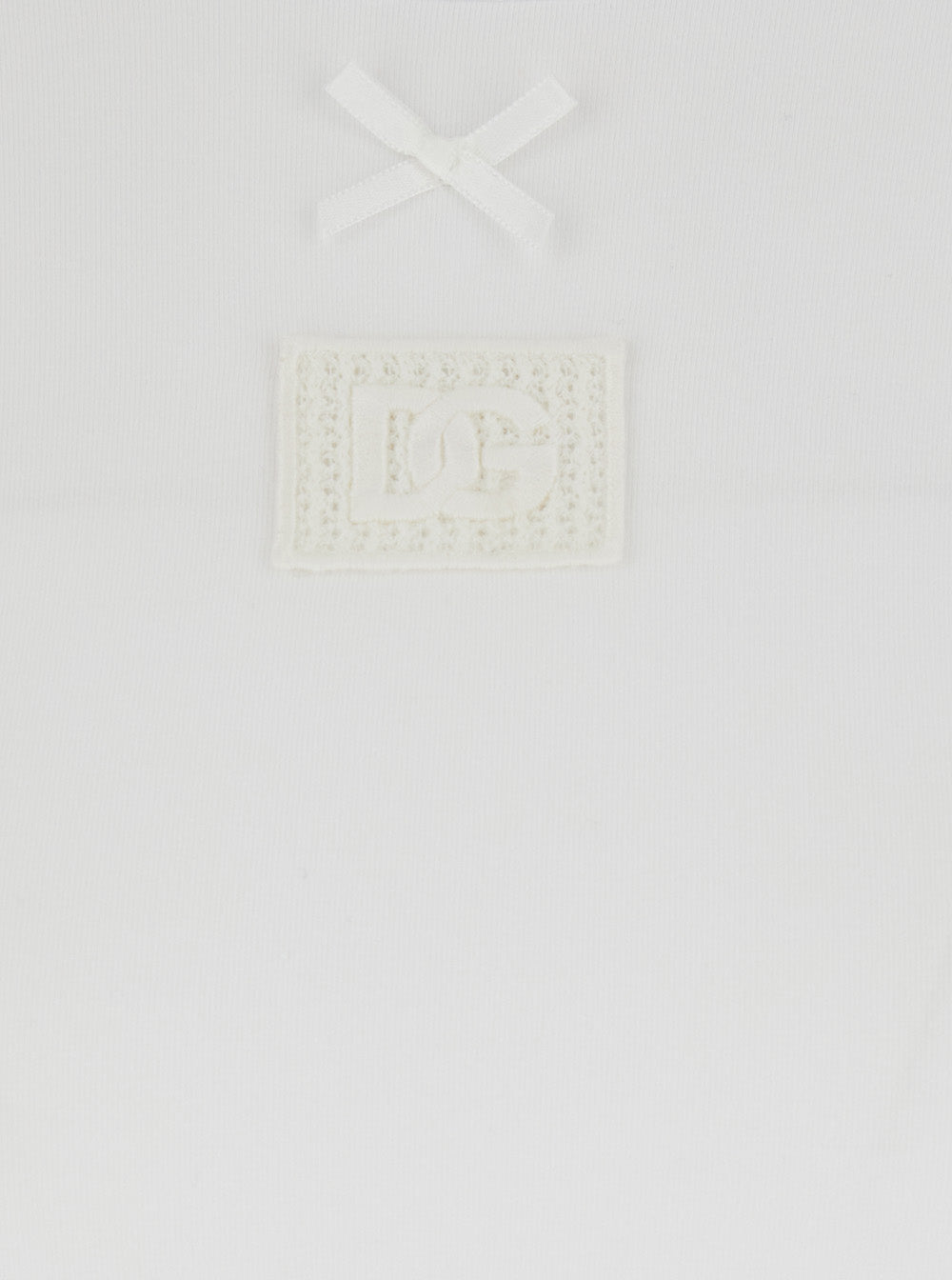 Dolce & Gabbana Women White Cotton Crew Neck T-Shirt With Bow And Logo On Front For Women DOLCE & GABBANA