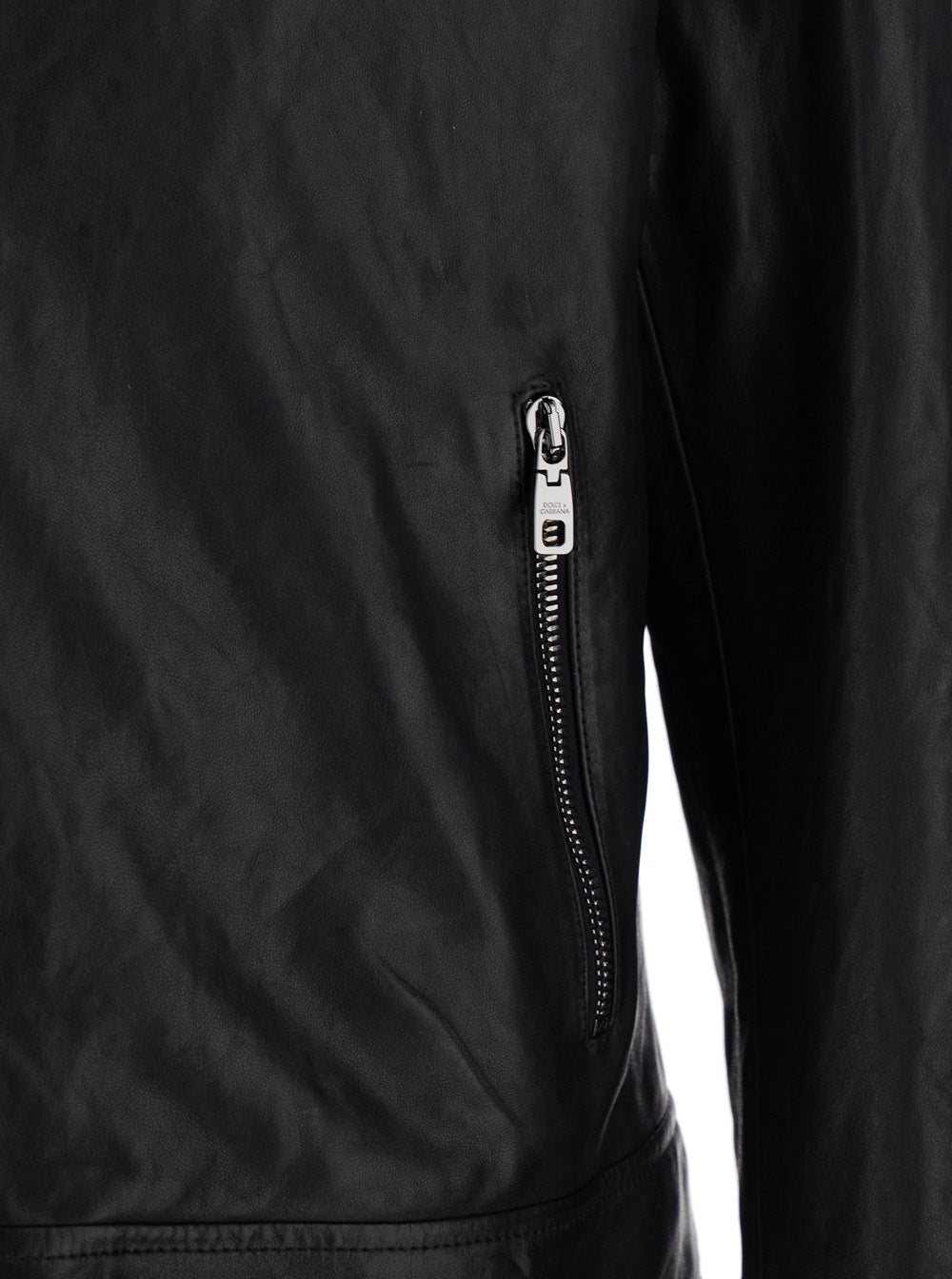 Dolce & Gabbana Men Black Jacket With Classic Collar And Logo Patch On The Back In Leather For Men DOLCE & GABBANA