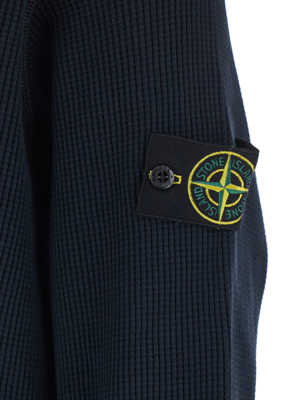Stone Island Men Black Crewneck Sweatshirt With Logo Patch On Sleeve In Cotton For Men STONE ISLAND