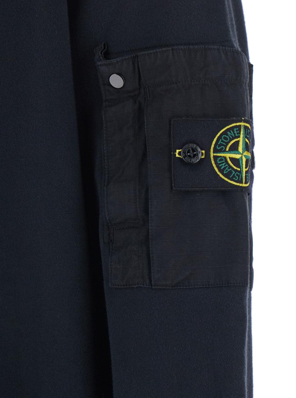 Stone Island Men Blue Sweatshirt With Crewneck And Logo Patch On Sleeve In Cotton For Men STONE ISLAND