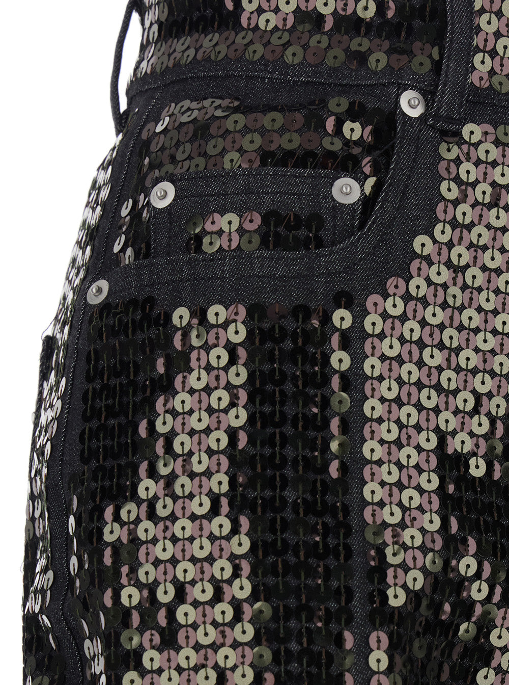 Rick Owens Women Bolan Jeans Flared With Wide Leg And All-Over Sequins In Black Denim Women RICK OWENS