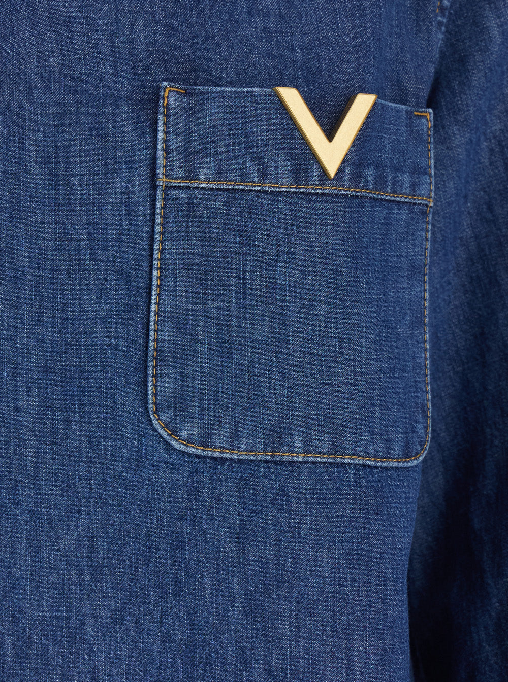 Valentino Women V-Neck Blouse With Vlogo Plaque On The Front In Blue Cotton For Women VALENTINO