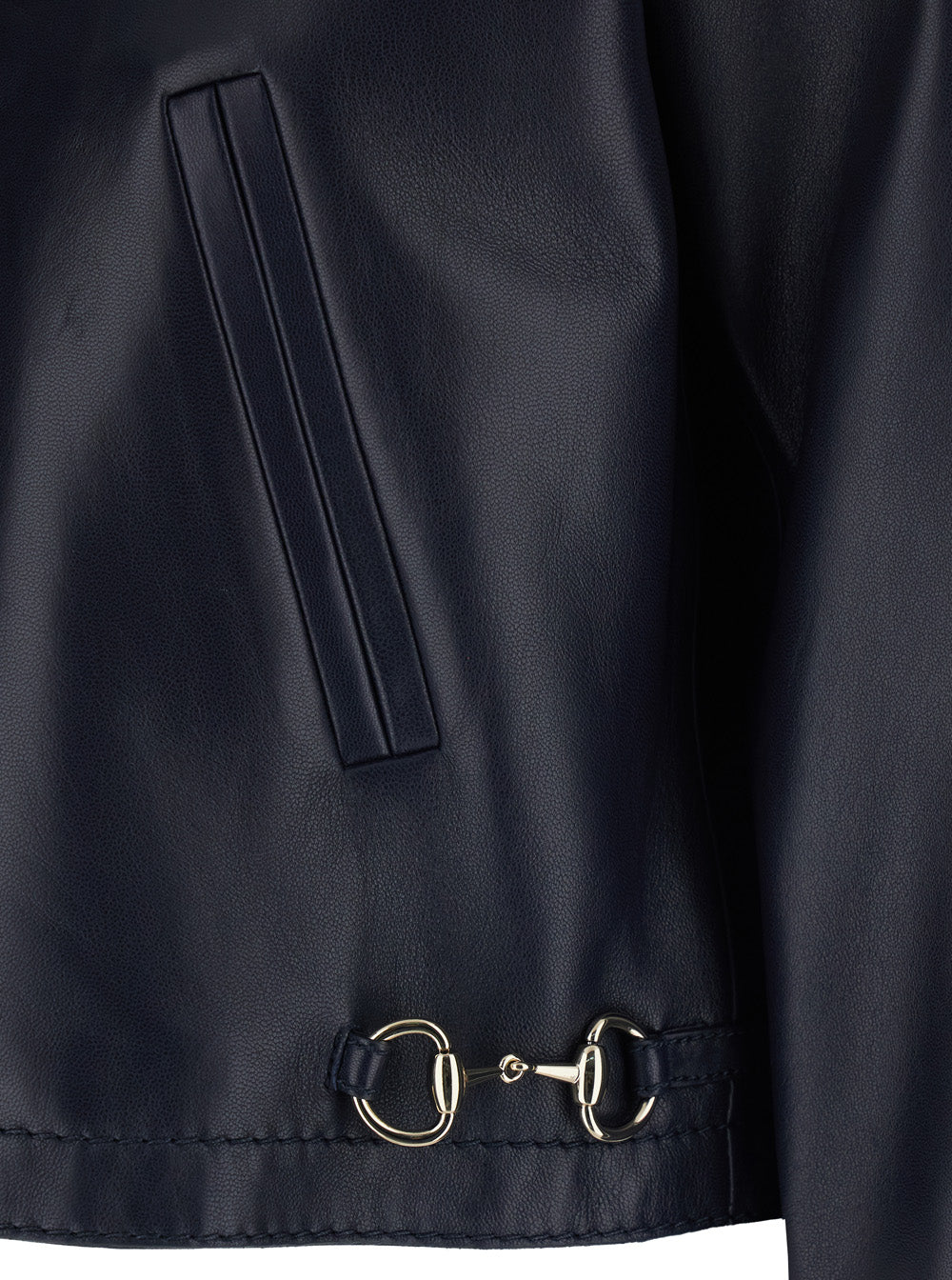Gucci Women Blue Classic Collar Jacket With Horsebit Plaque On The Front In Leather Woman GUCCI