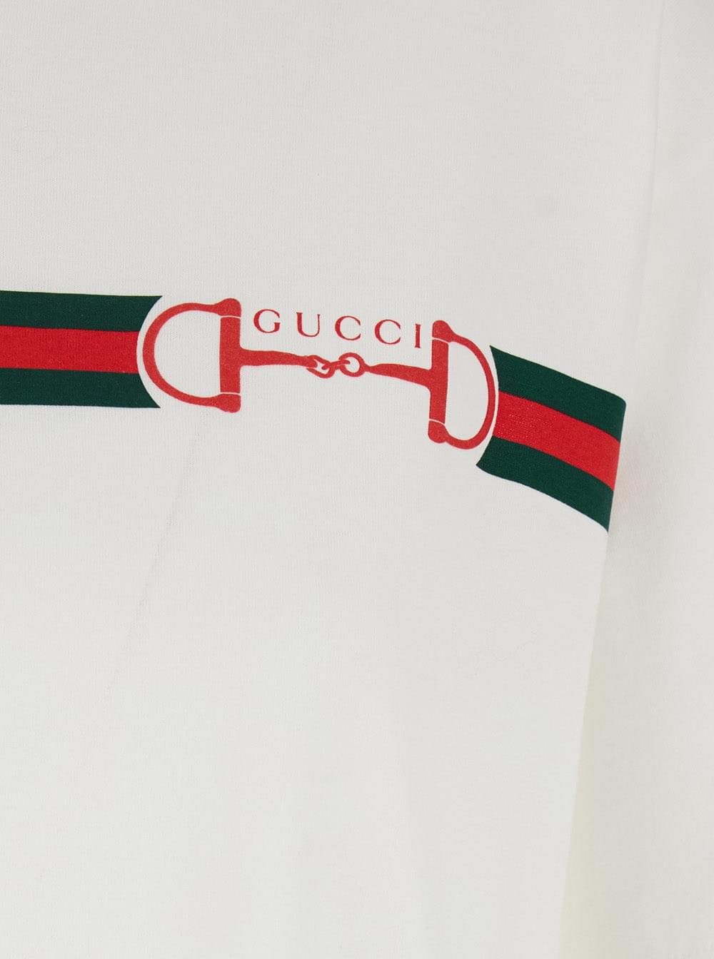 Gucci Women White Crew Neck T-Shirt With Logo Print On Front In Cotton Women GUCCI