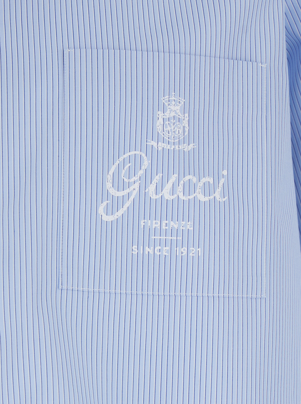 Gucci Men Light Blue Bowling Shirt With Logo Embroidery On The Front And All-Over Stripe Motif In For Men GUCCI