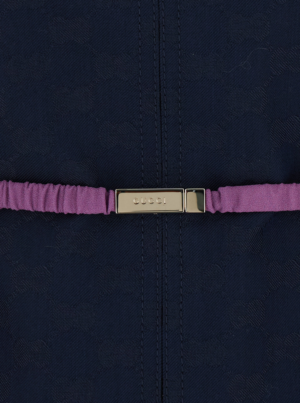 Gucci Women Blue Jacket With Classic Collar And Removable Belt With Gg Logo Plate For Women GUCCI