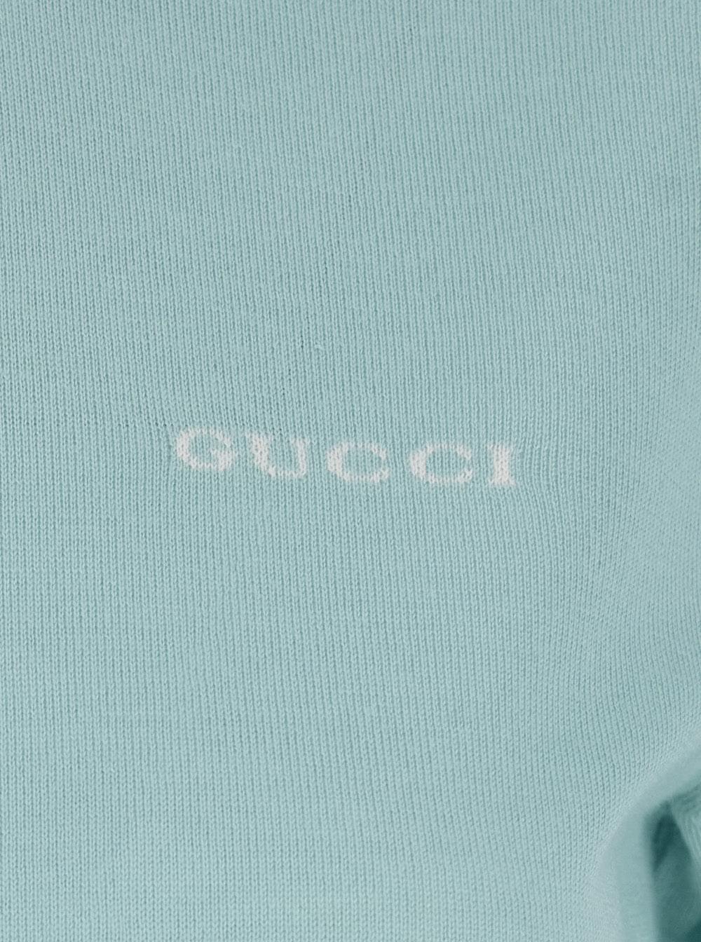 Gucci Women Light Blue Polo With Classic Collar And Logo Lettering Embroidery On The Front In Wool For Women GUCCI