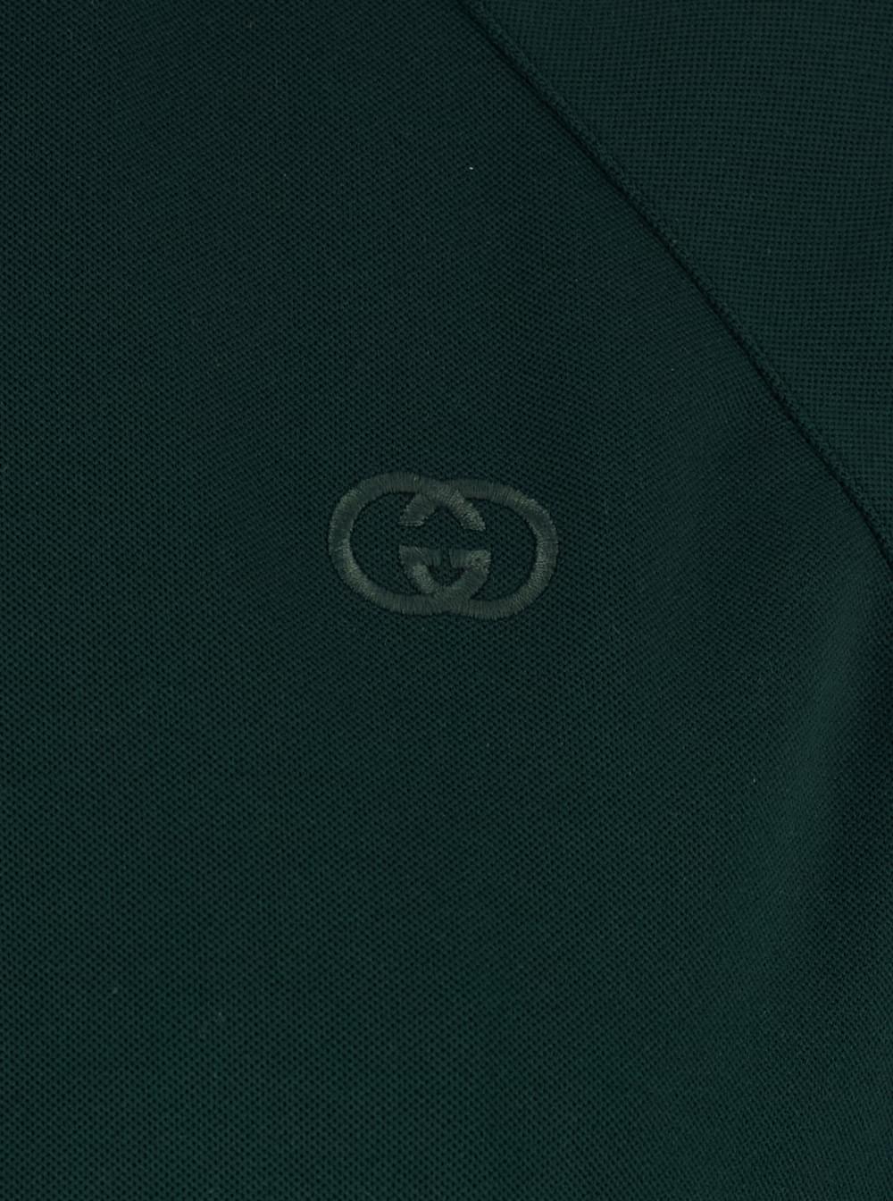 Gucci Women Green High Neck Sweatshirt With Gg Embroidery On The Front And Web Motif On The Sleeves In Tech Fabric For Women GUCCI