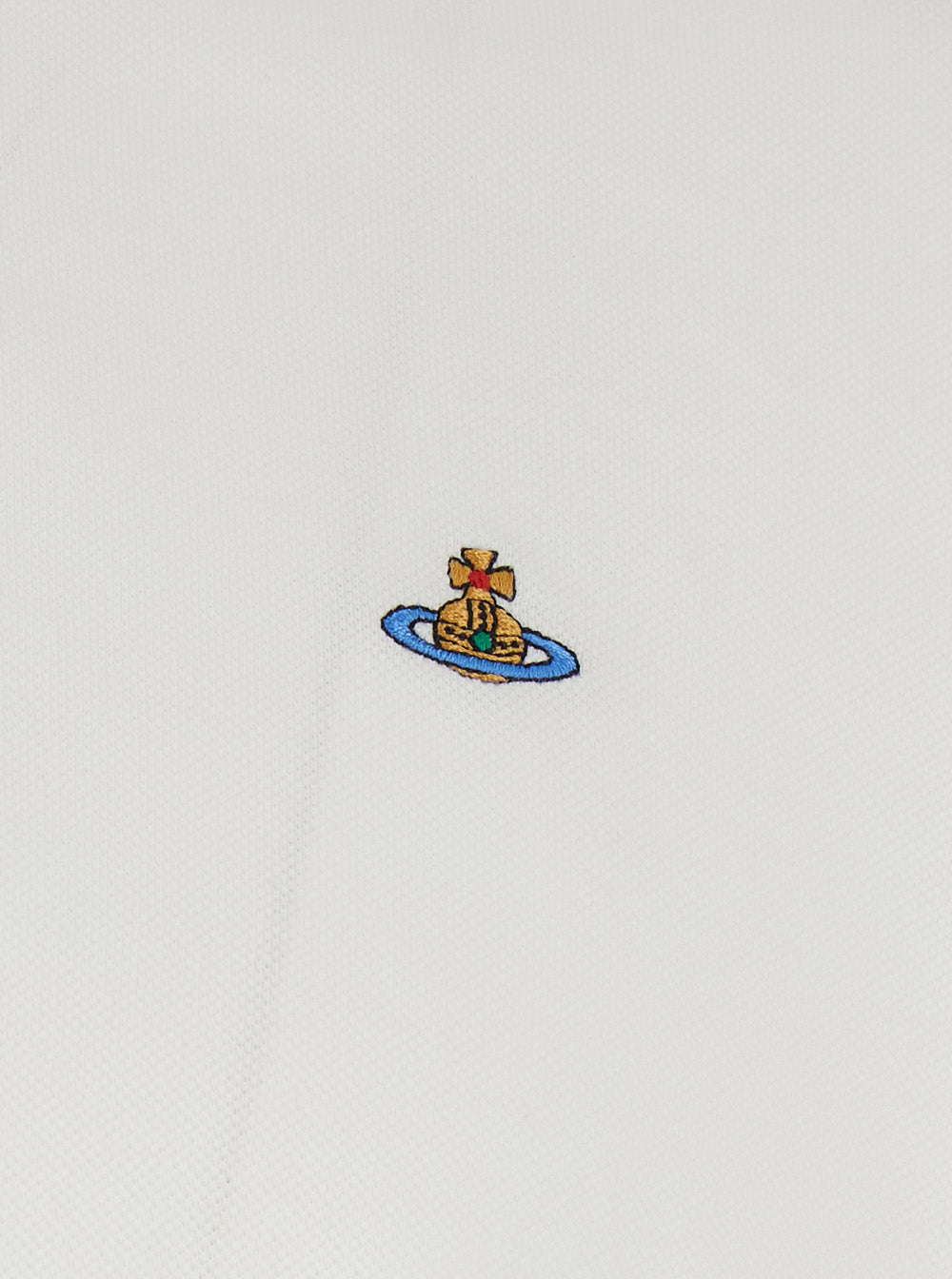 Vivienne Westwood Men White Classic Collar Polo With Striped Detail And Orb Embroidery On The Front For Men VIVIENNE WESTWOOD
