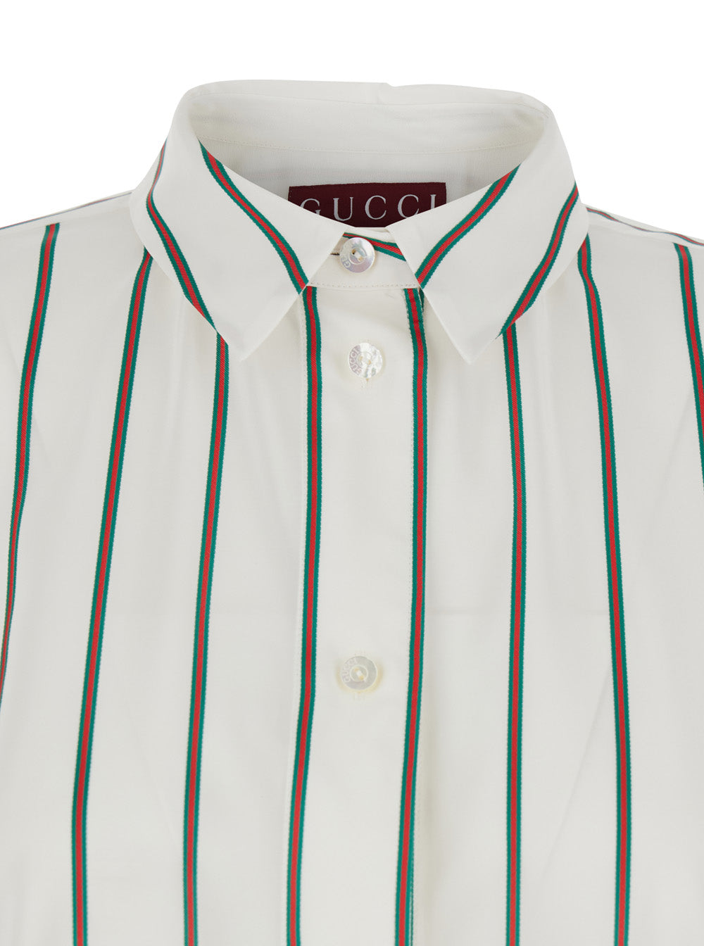 Gucci Women White Shirt With Classic Collar And All-Over Web Motif In Jacquard Silk For Women GUCCI