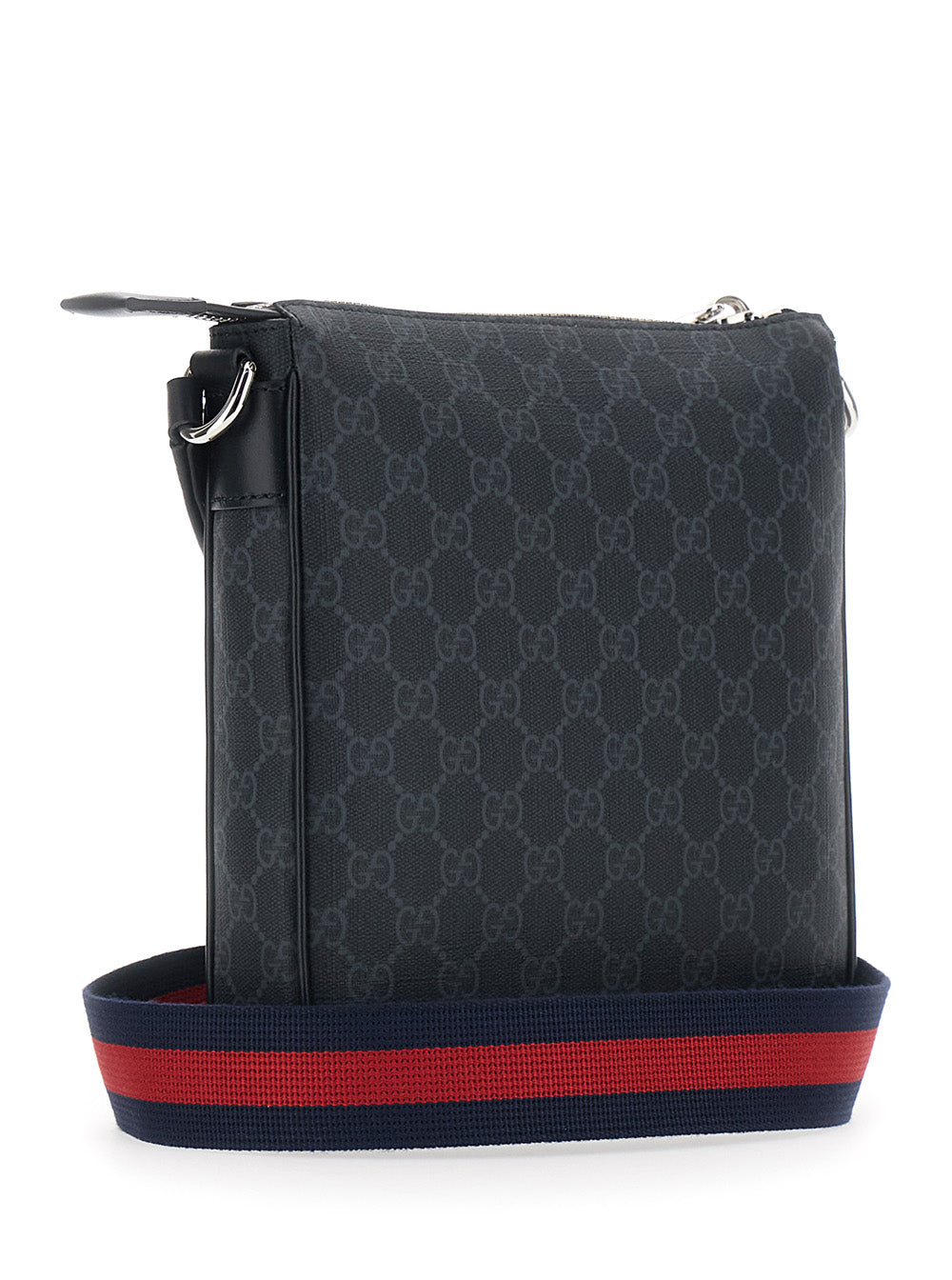 Gucci Men Black Crossbody Bag With Adjustable Strap With Web Motif And A Zip Pocket On The Front In Gg Canvas For Men GUCCI