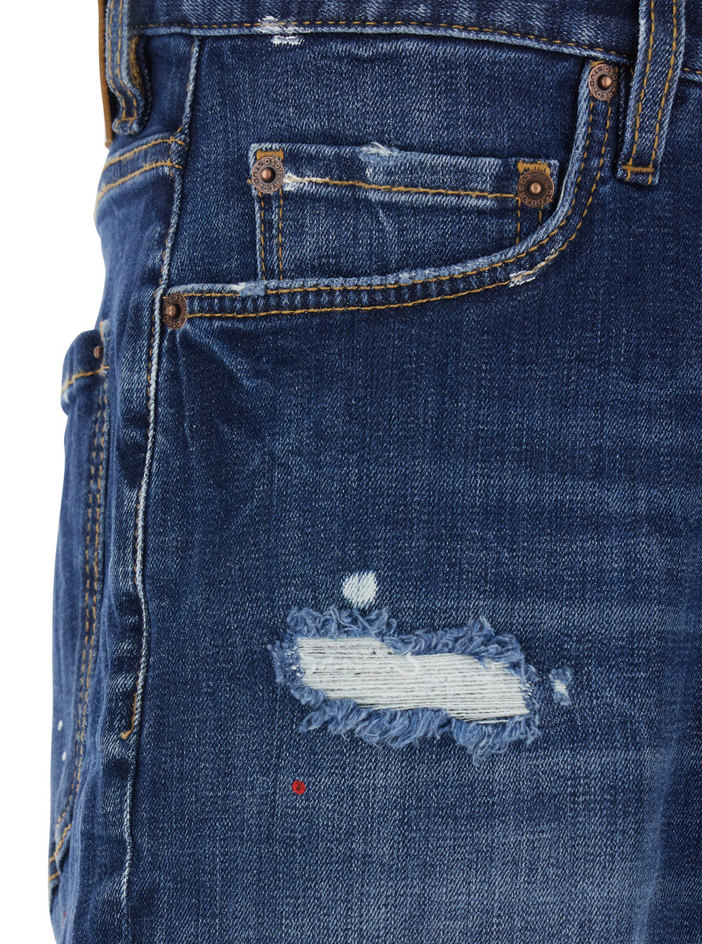 Dsquared2 Men 'Marine' Blue Shorts With Logo Patch On The Back And Ripped Details In Denim Men DSQUARED2