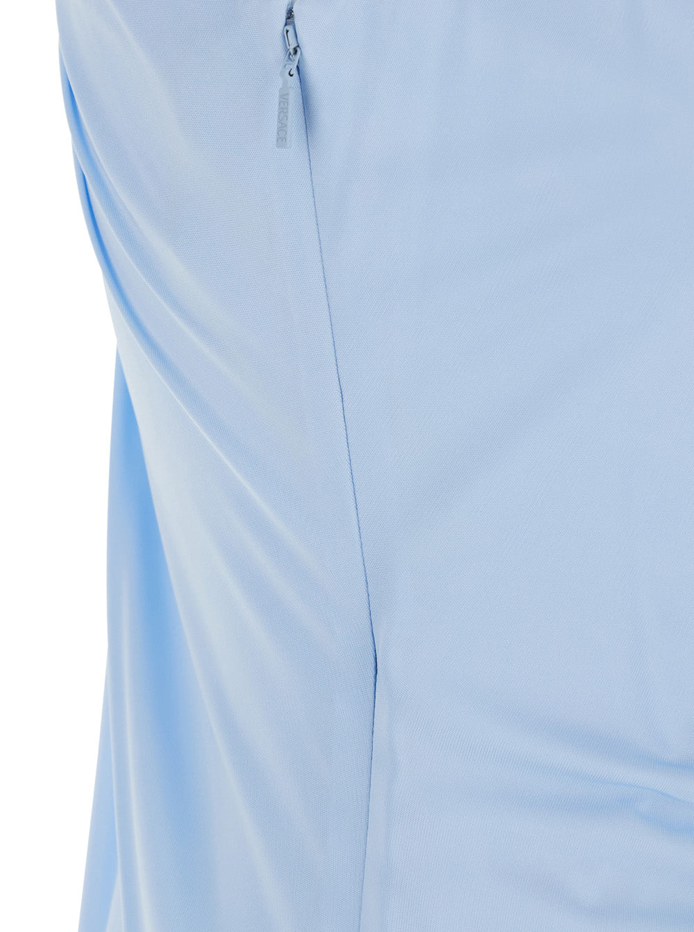 Versace Women Light Blue Midi Dress With V-Neck And Medusa Plaque On The Back In Viscose For Women VERSACE