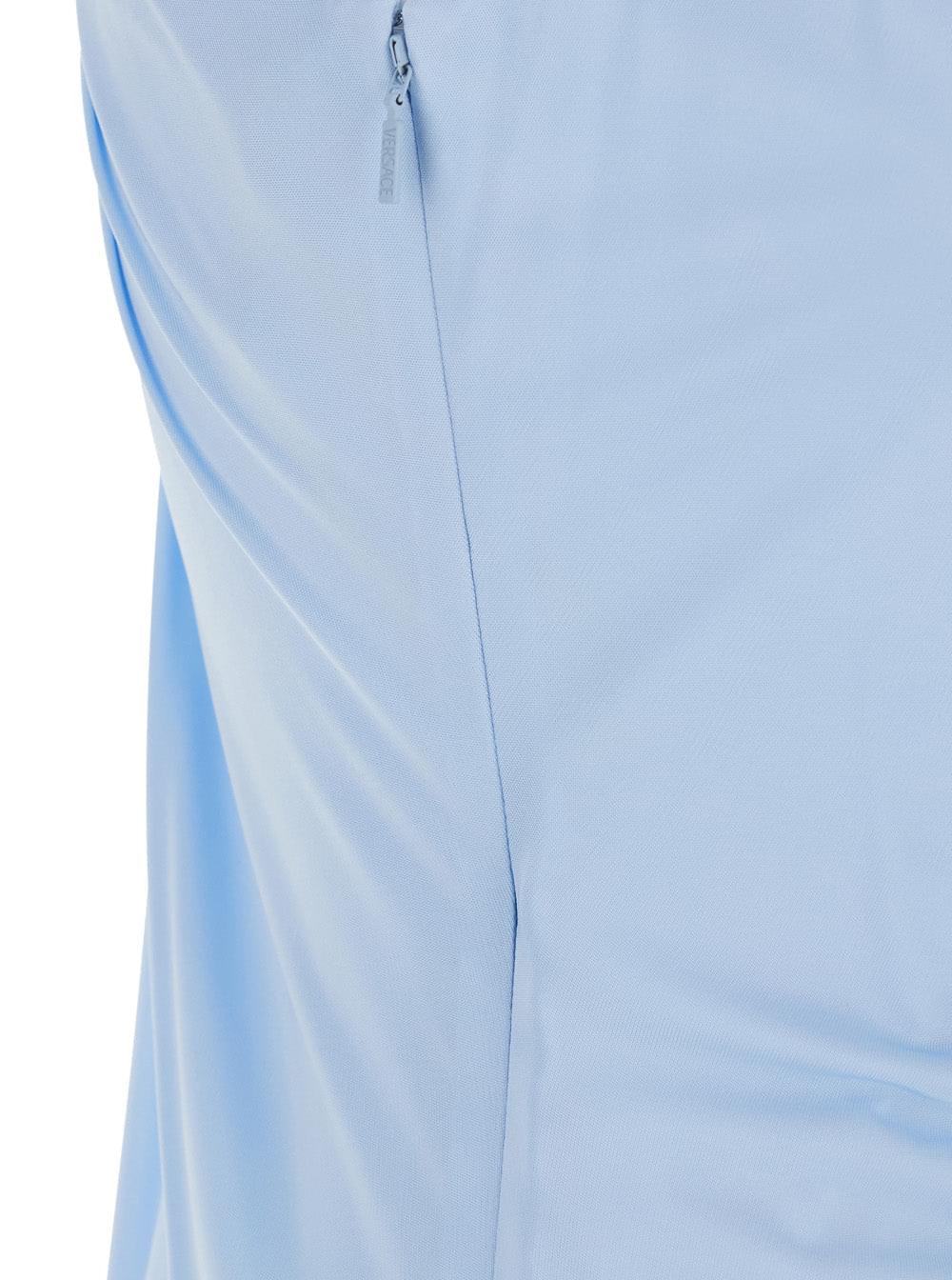 Versace Women Light Blue Midi Dress With V-Neck And Medusa Plaque On The Back In Viscose For Women VERSACE