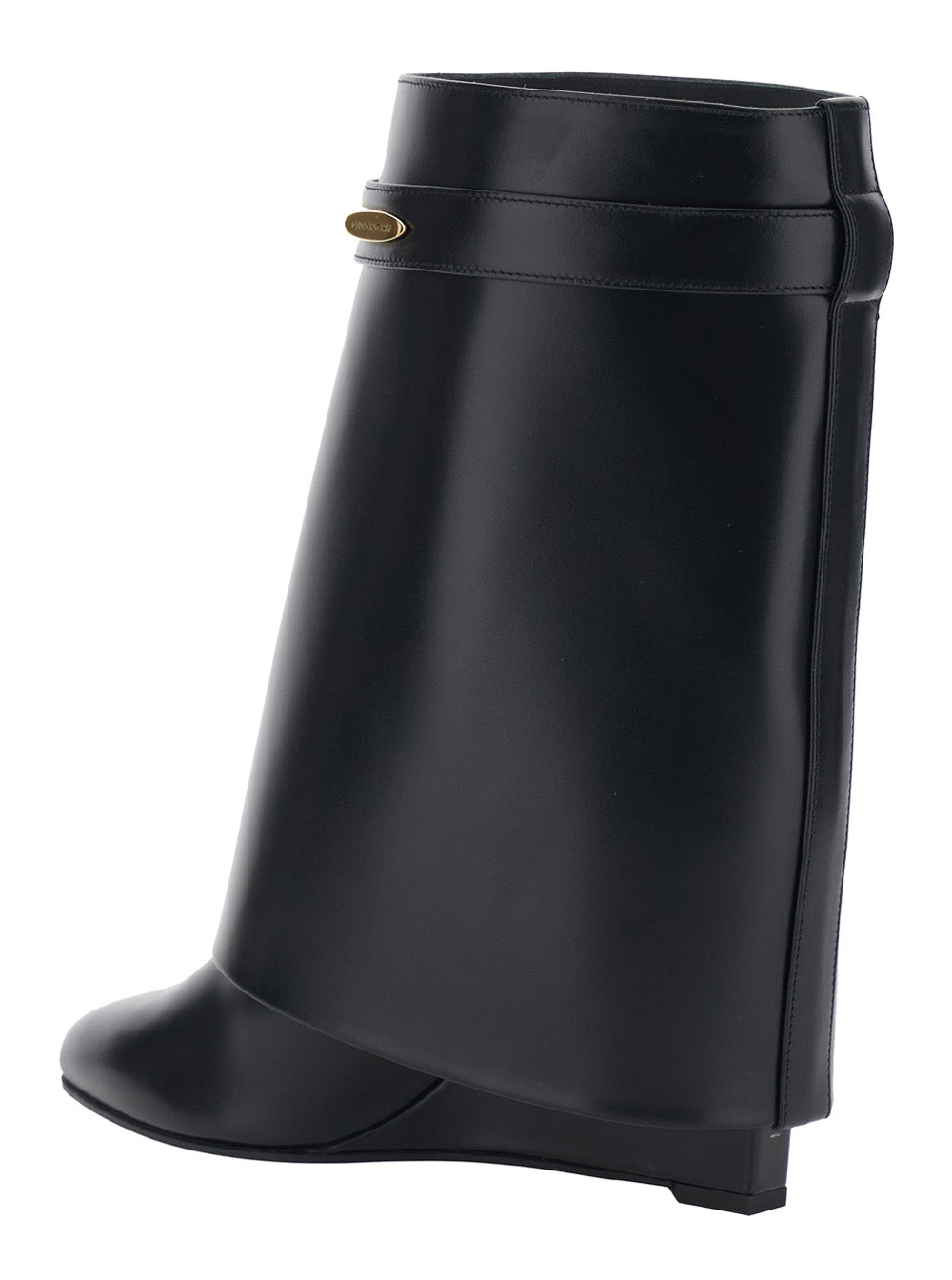 Givenchy Women Black Wedge Heel Ankle Boots With Logo Plate On The Side In Leather For Women GIVENCHY