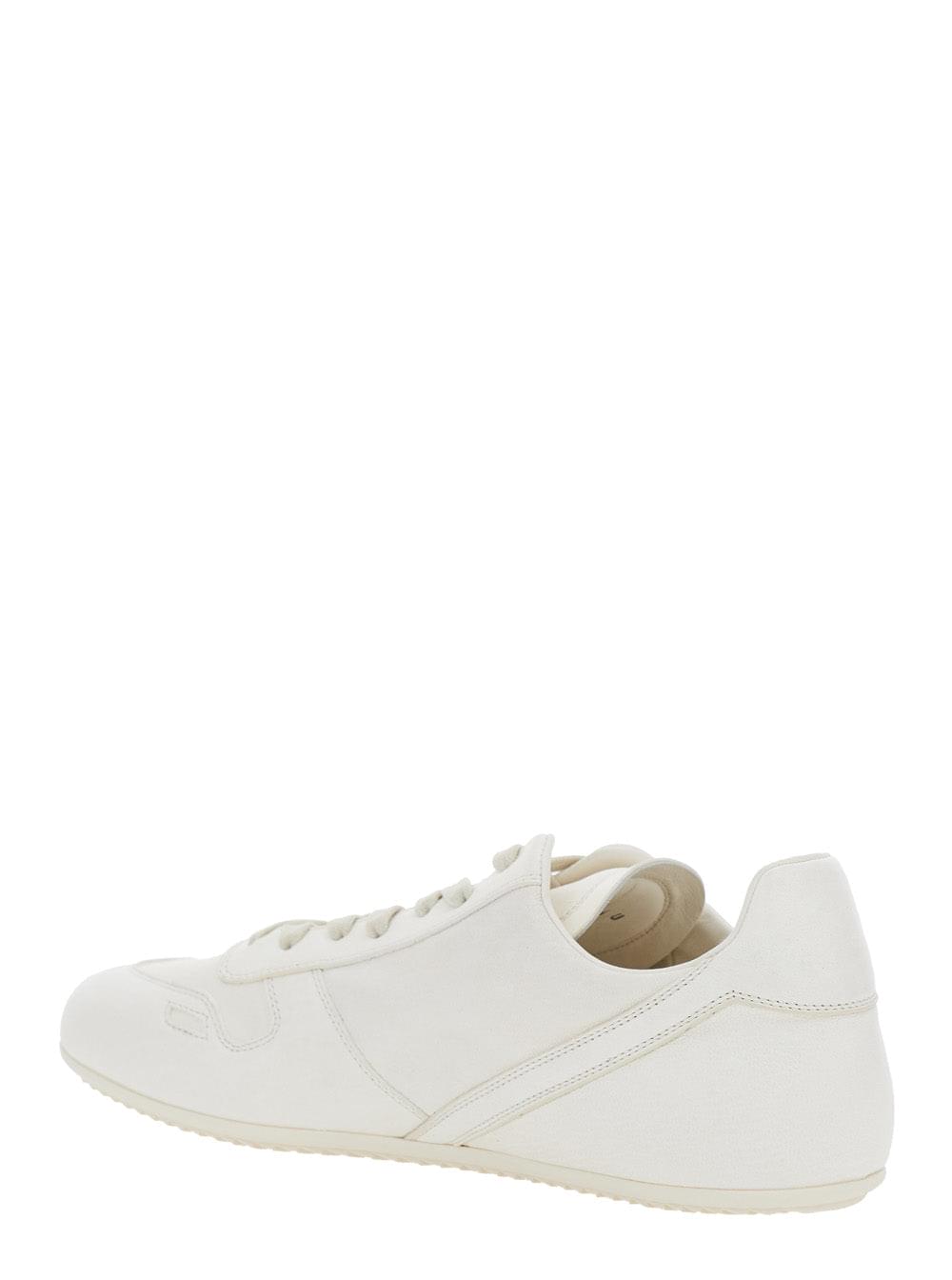 Rick Owens Men White Low Top Sneaker With Round Toe And Lace-Up Closure In Leather For Men RICK OWENS