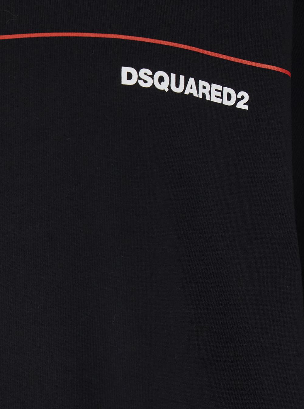 Dsquared2 Men Black Crew Neck T-Shirt With Raised Collar And Logo On The Front In Cotton Man DSQUARED2