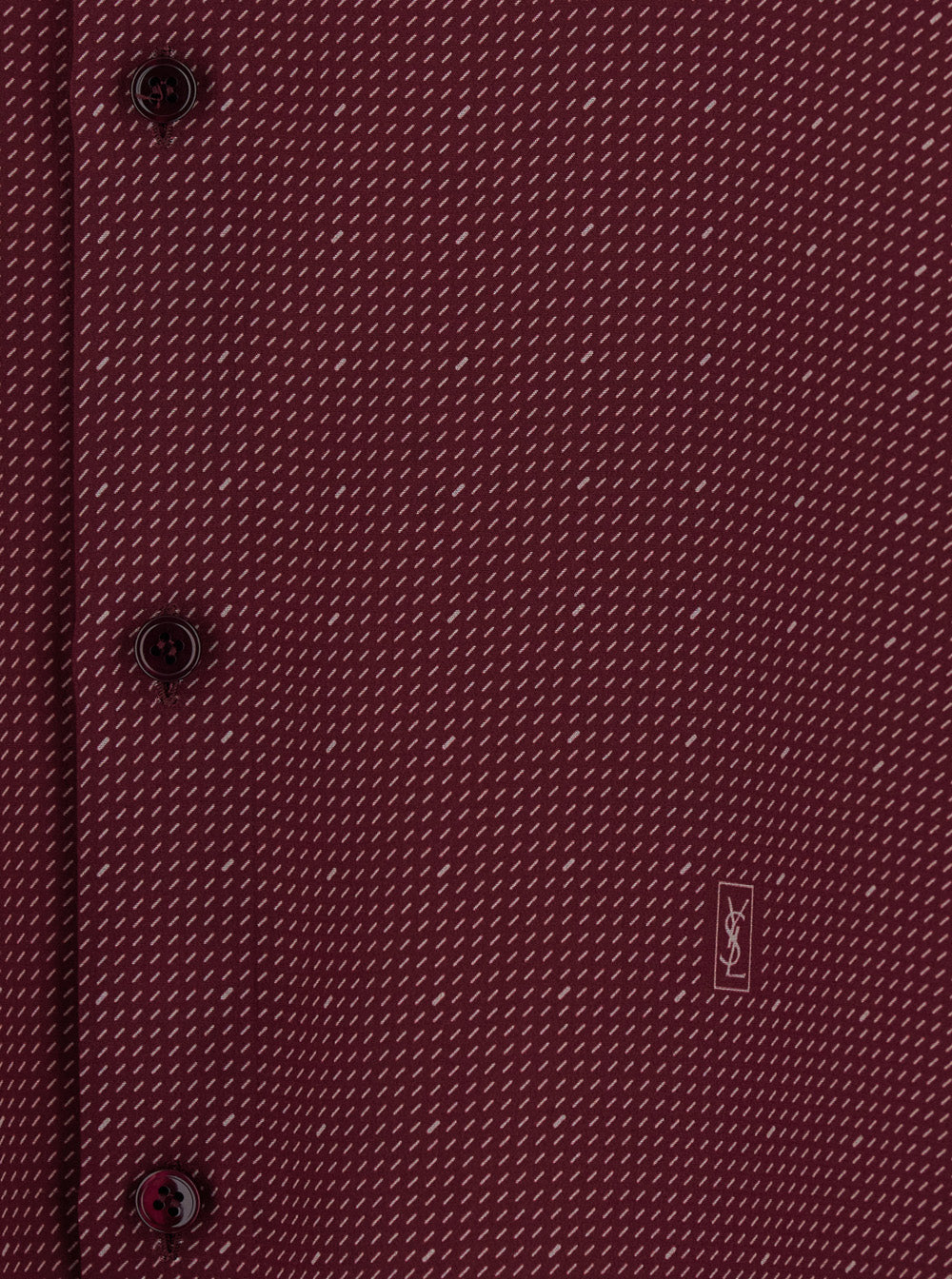 Saint Laurent Men Bordeaux Long-Sleeved Shirt With Classic Collar And Micro Polka Dot Pattern In Silk For Men SAINT LAURENT