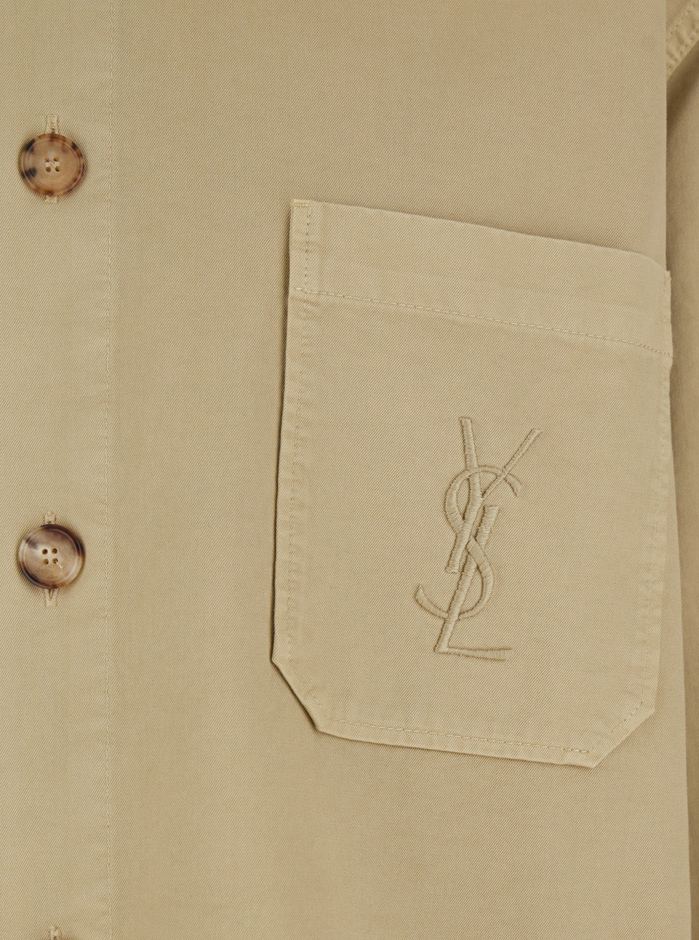 Saint Laurent Men Beige Shirt With Classic Collar And Cassandre Embroidery On The Front In Cotton For Men SAINT LAURENT