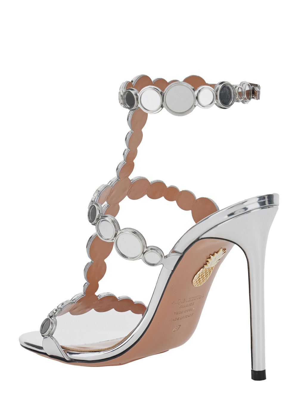 Aquazzura Women 'Afterglow' Metallic Sandals With Adjustable Straps And High Stiletto Heel In Leather For Women AQUAZZURA