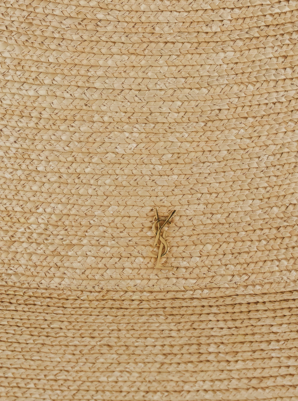 Saint Laurent Men Beige Straw Fedora Hat With Gold Cassandre Pin On The Front For Men SAINT LAURENT