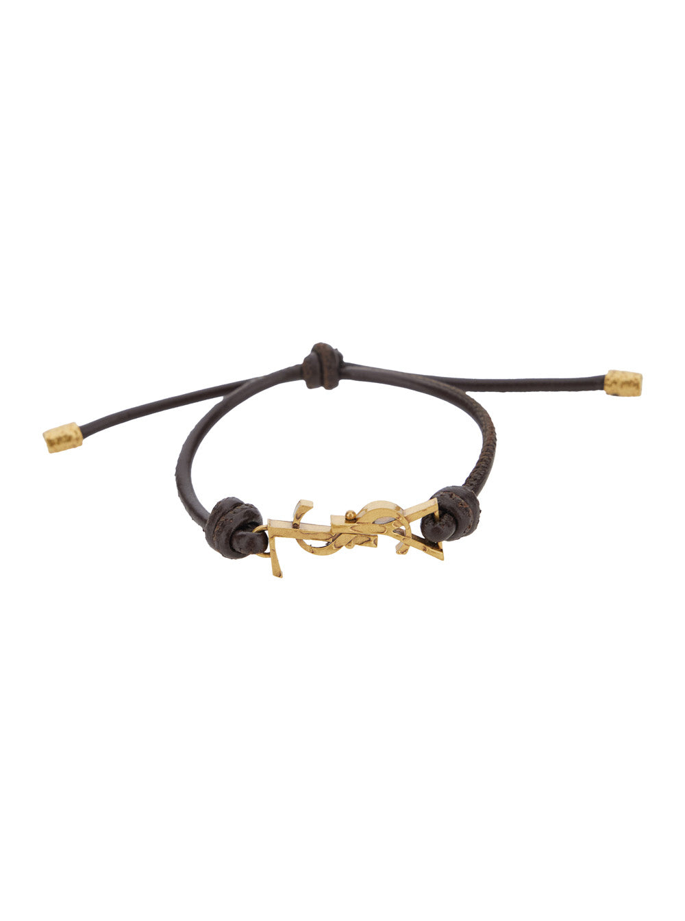 Saint Laurent Men Brown Bracelet With Gold Cassandre Logo Plate And Adjustable Closure In Leather For Men SAINT LAURENT
