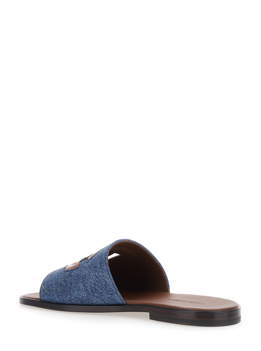 Dolce & Gabbana Men Brown Sandals With Cut-Out Logo And Denim Strap In Leather For Men DOLCE & GABBANA