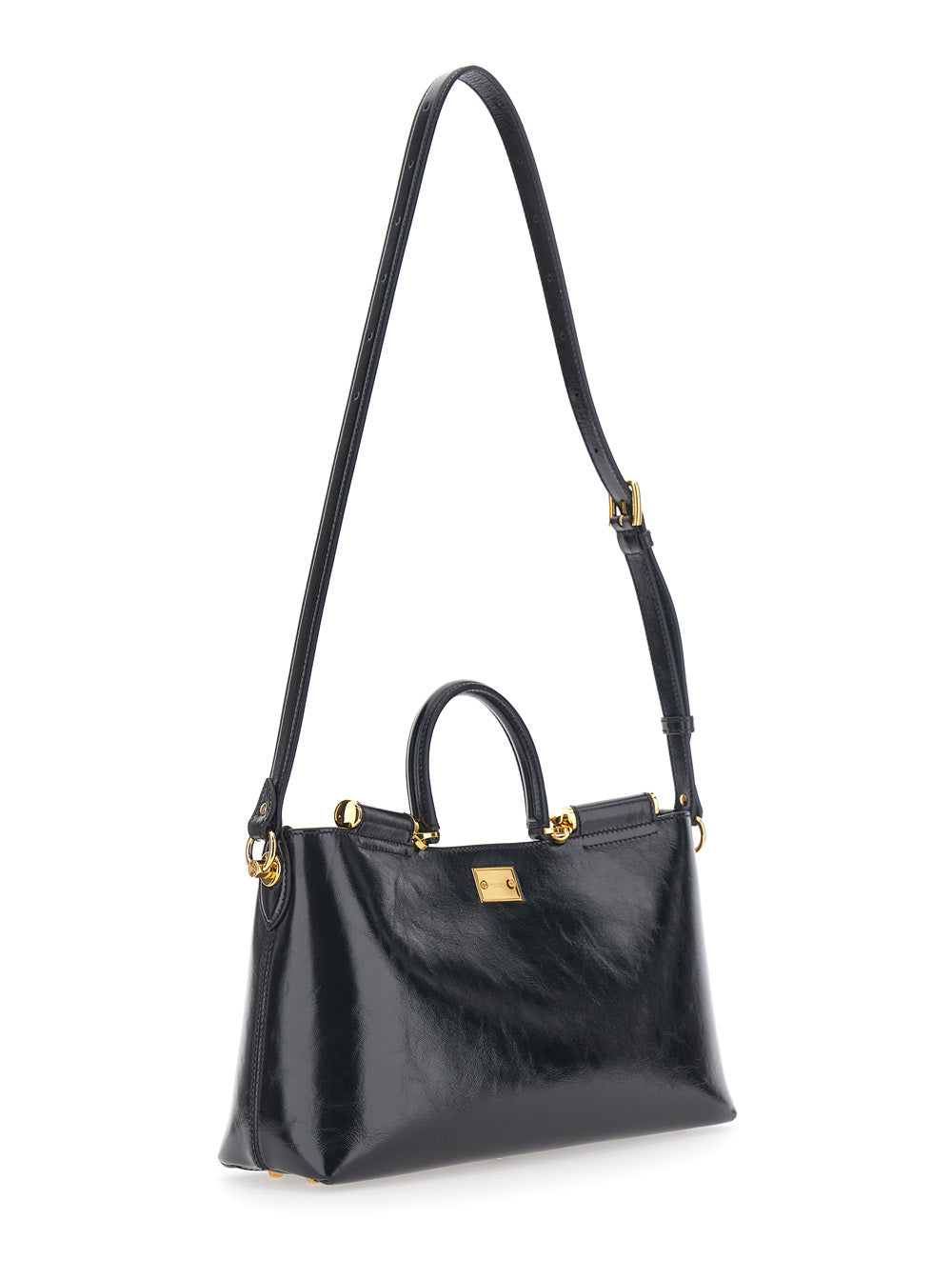 Dolce & Gabbana Women Handbag 'Vittoria' With Adjustable Shoulder Strap And Logo Plate In Black Leather For Women DOLCE & GABBANA