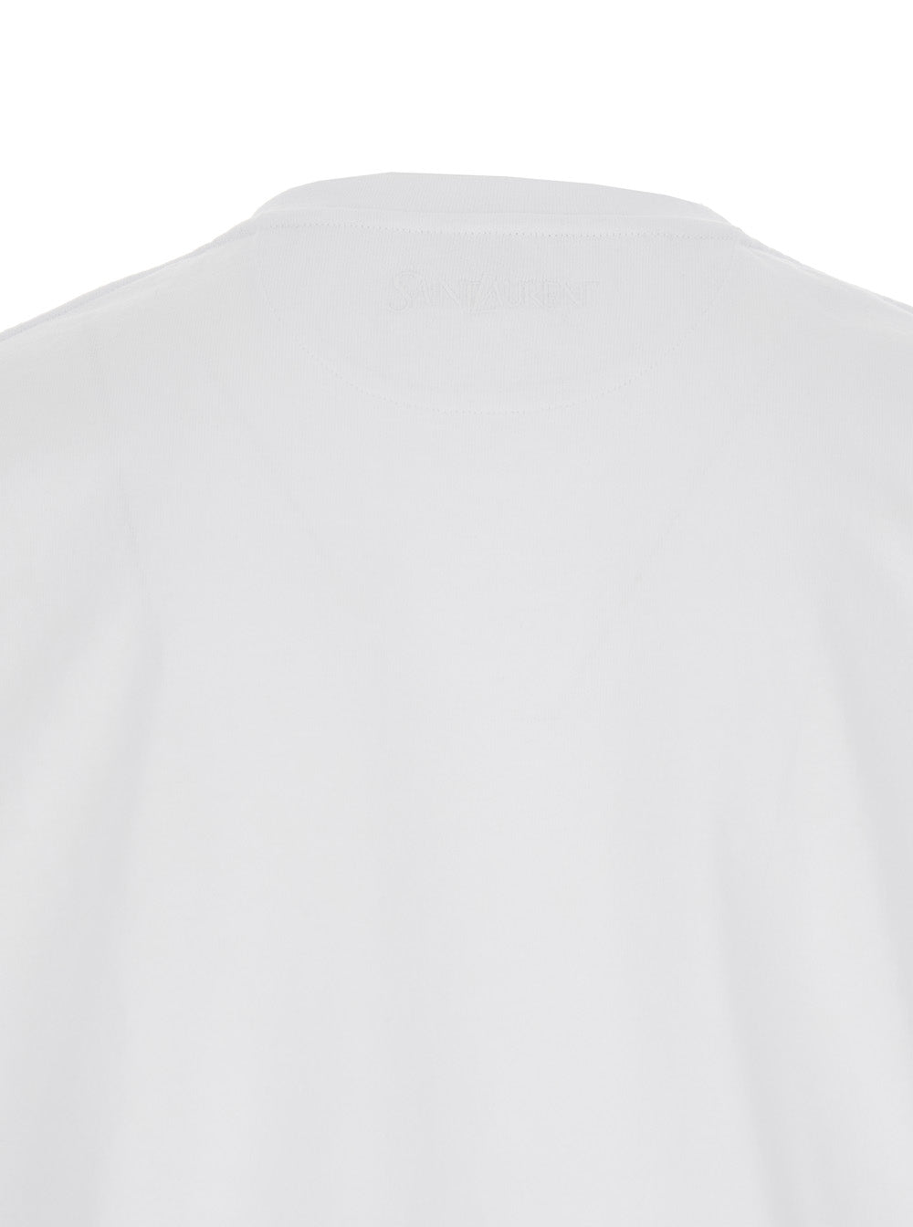 Saint Laurent Men White Crew Neck T-Shirt With Embroidered Logo On The Back In Cotton For Men SAINT LAURENT