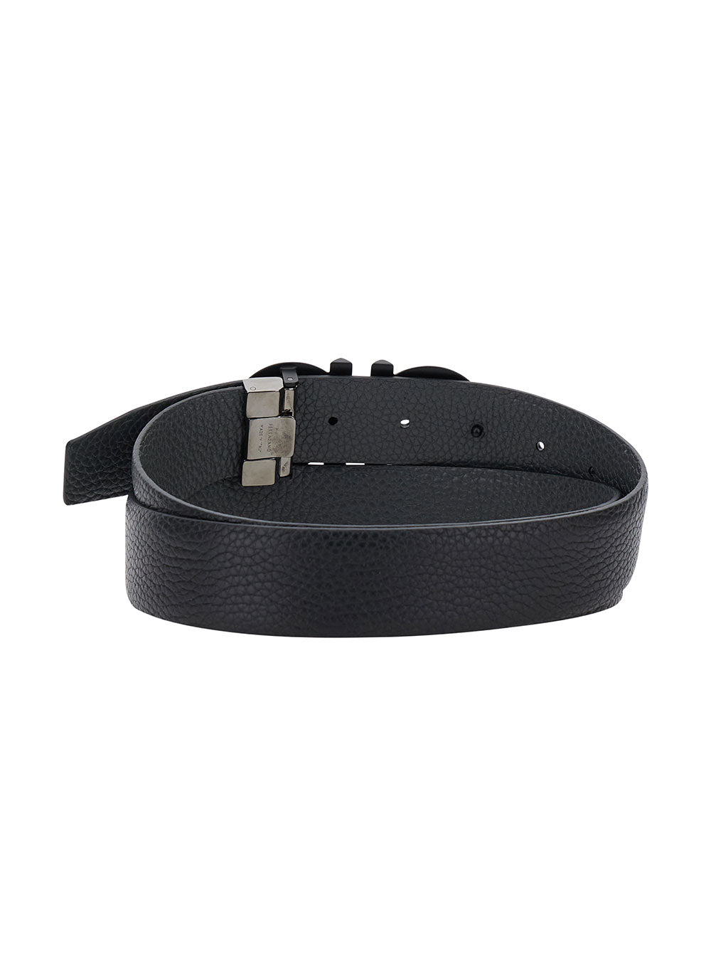 Ferragamo Men Black Belt With Tonal Gancini Buckle In Hammered Leather Man FERRAGAMO