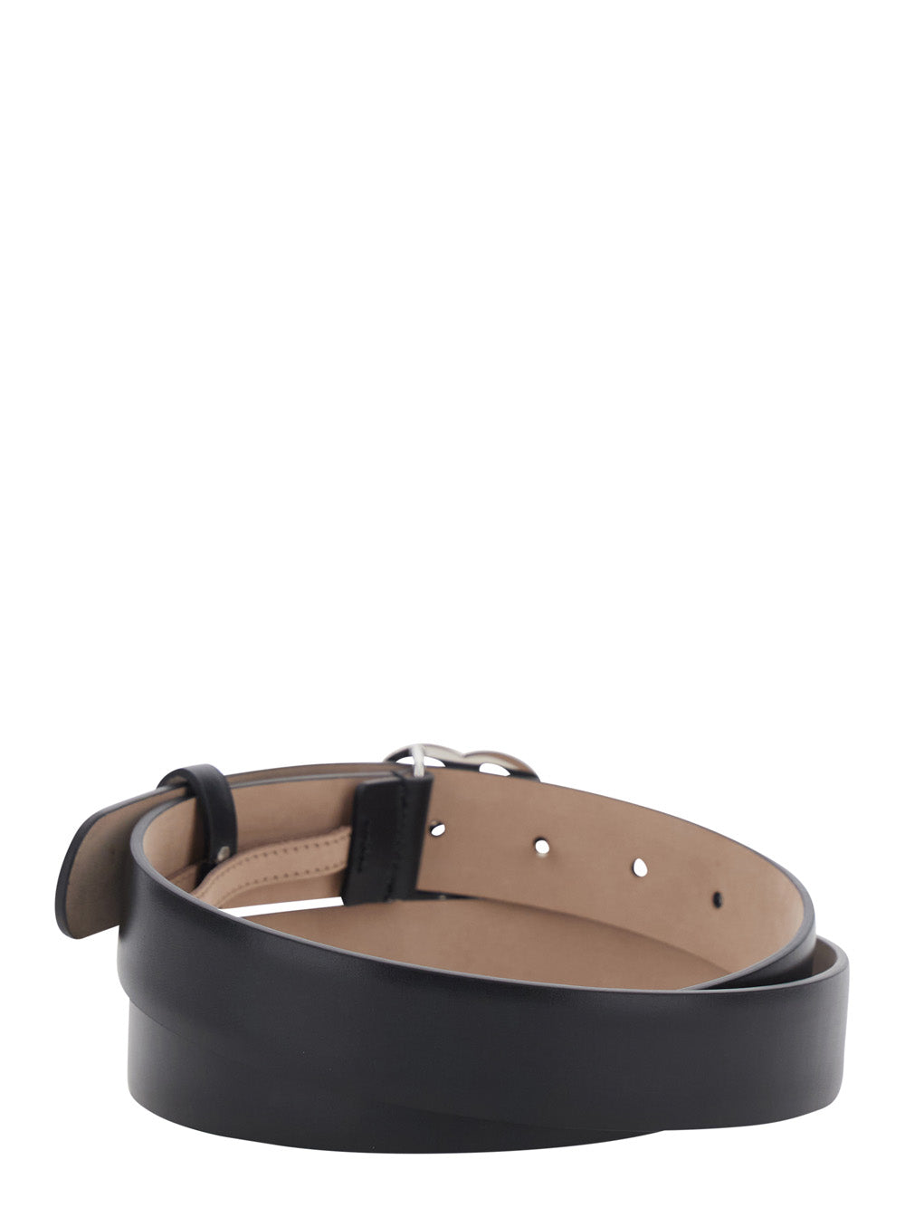 Gucci Men 'Gg Running' Black Belt With Gg Plate Clasp And Loops In Leather For Men GUCCI