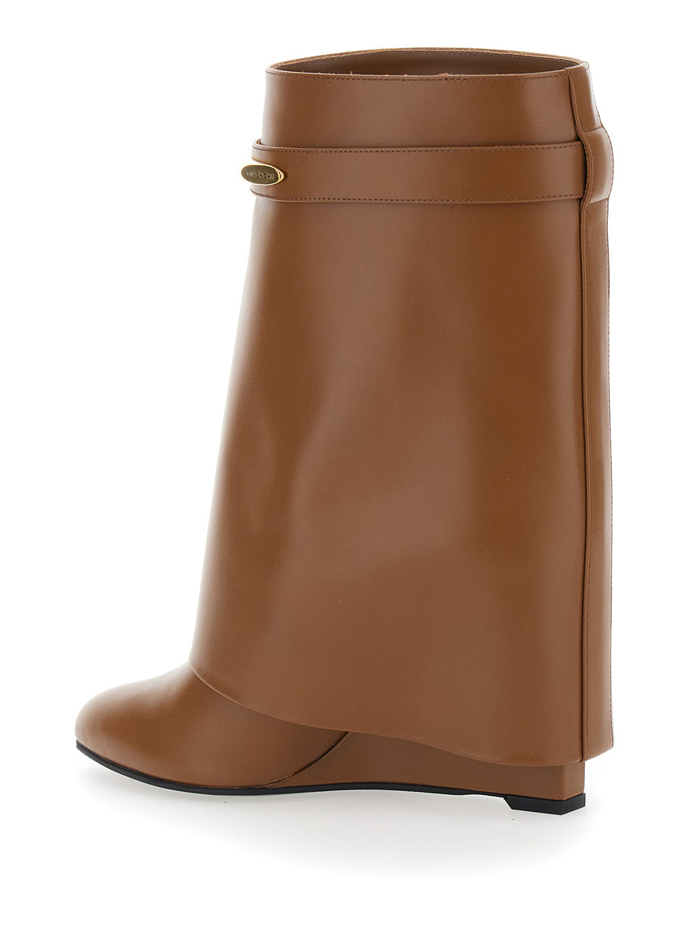 Givenchy Women Wedge Heel Ankle Boots With Logo Plate On The Side In Brown Leather For Women GIVENCHY