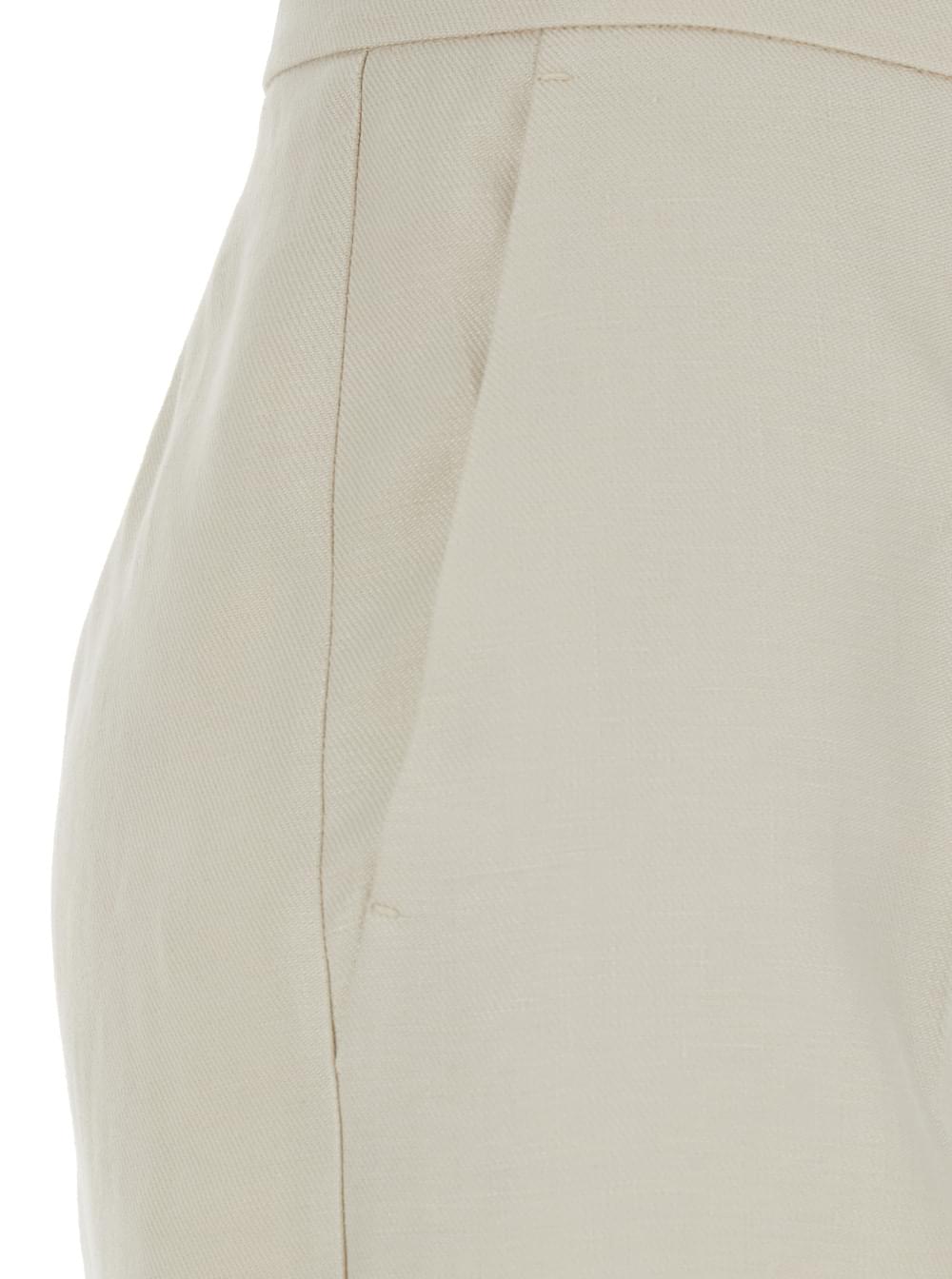 Max Mara Women Beige High-Waisted Linen Pants For Women MAX MARA