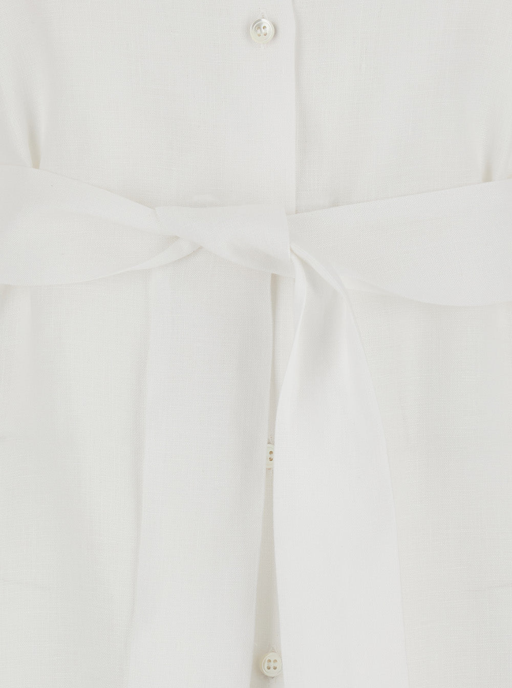 Leplain Women Dress With Classic Collar And Adjustable Belt In White Linen For Women LEPLAIN