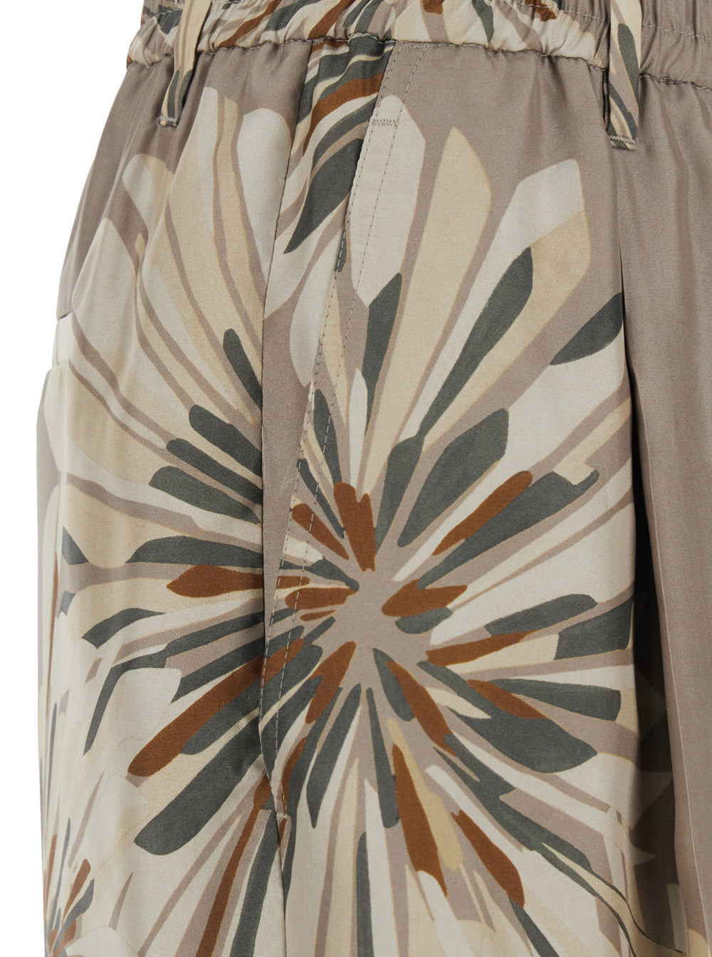 Brunello Cucinelli Women Beige Pants With Elastic Waistband And All-Over Floral Print In Silk Woman BRUNELLO CUCINELLI