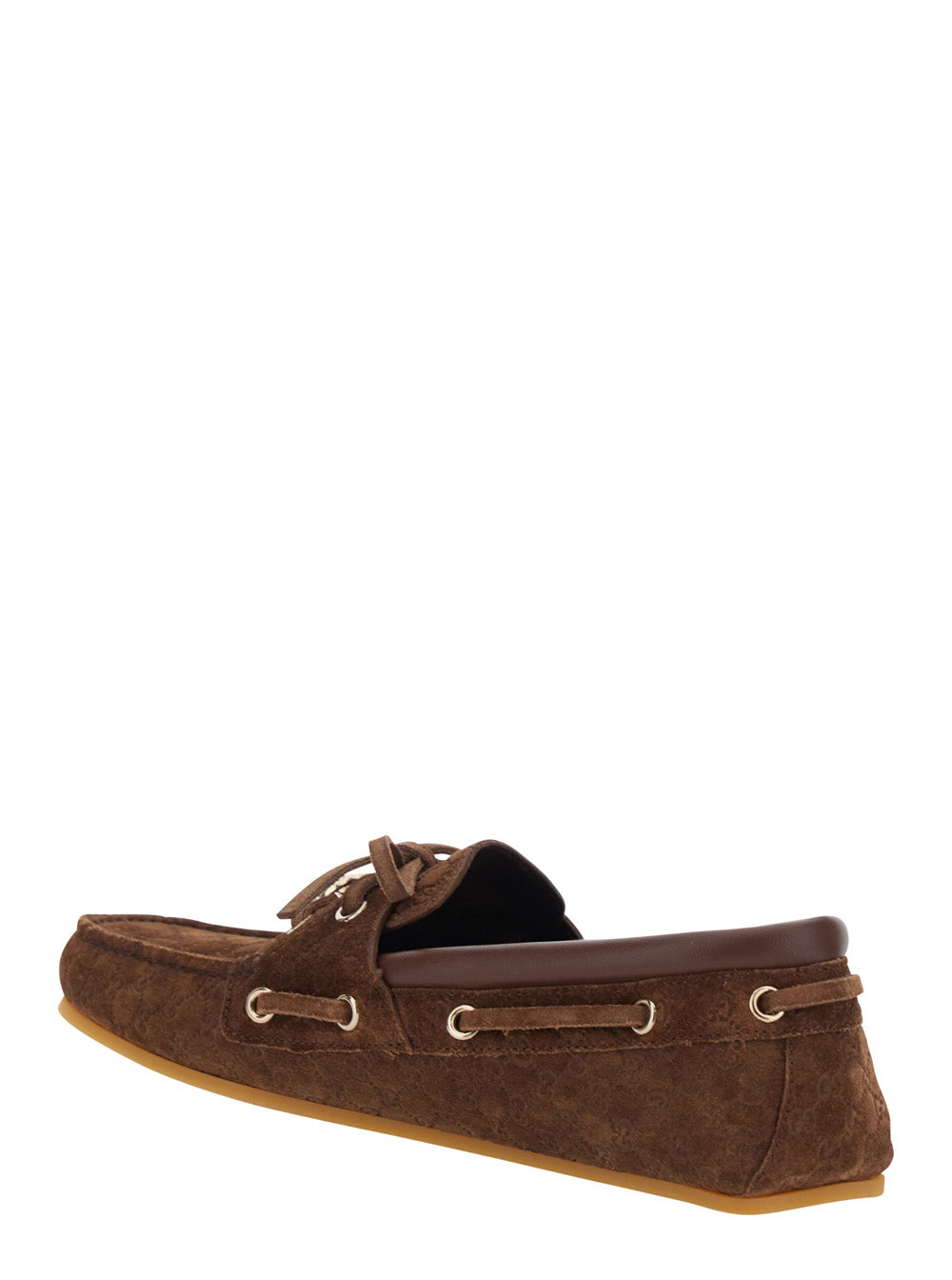 Gucci Women Brown Loafers With Gg Plate On The Front In Gg Suede For Women GUCCI