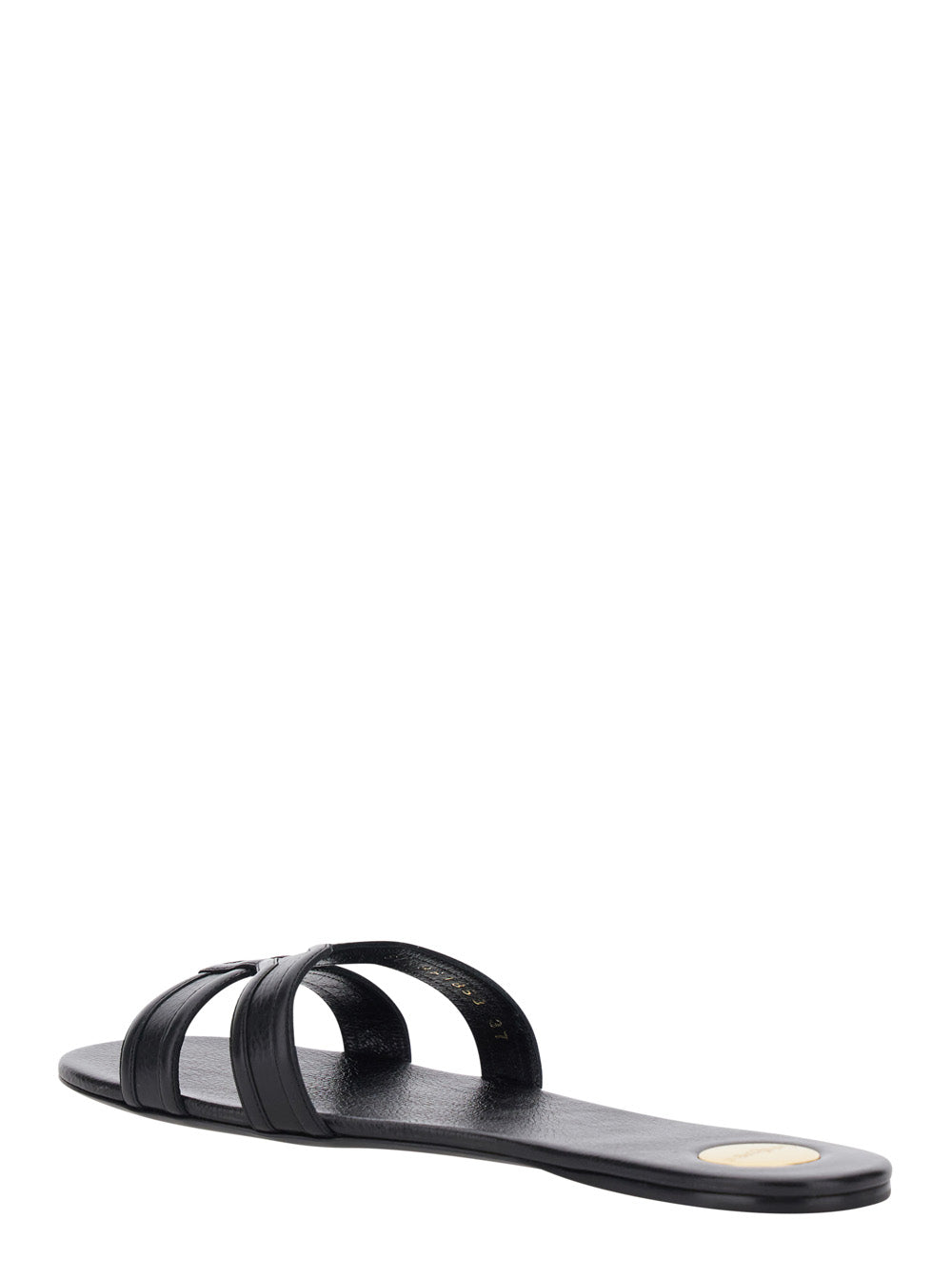 Saint Laurent Women 'Mabrouka' Black Sandals With Rounded Toe And Thick Double Strap In Leather For Women SAINT LAURENT