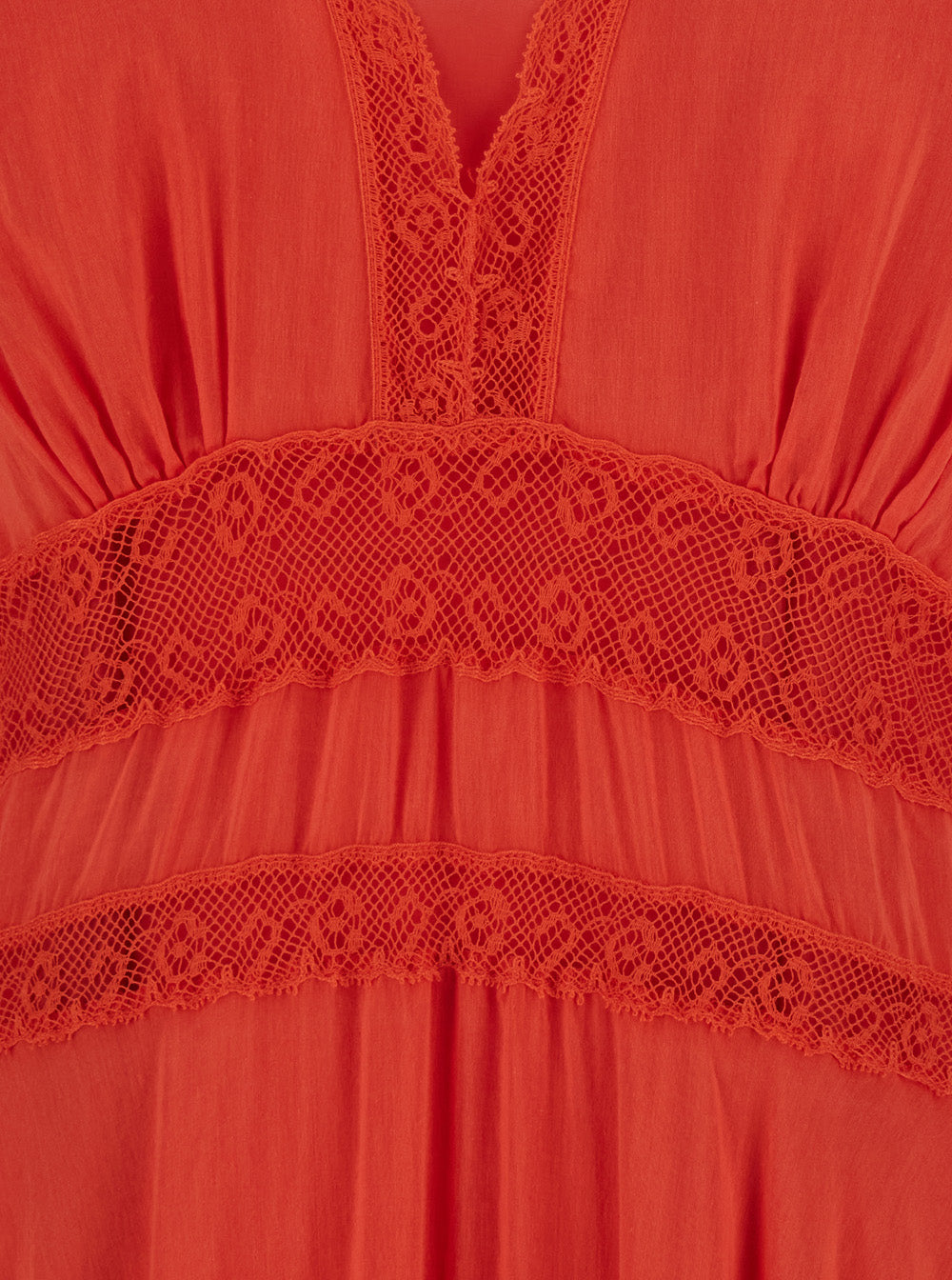 Forte_Forte Women Red Long Dress With Lace Details And Underlay In Cotton And Silk Woman FORTE FORTE