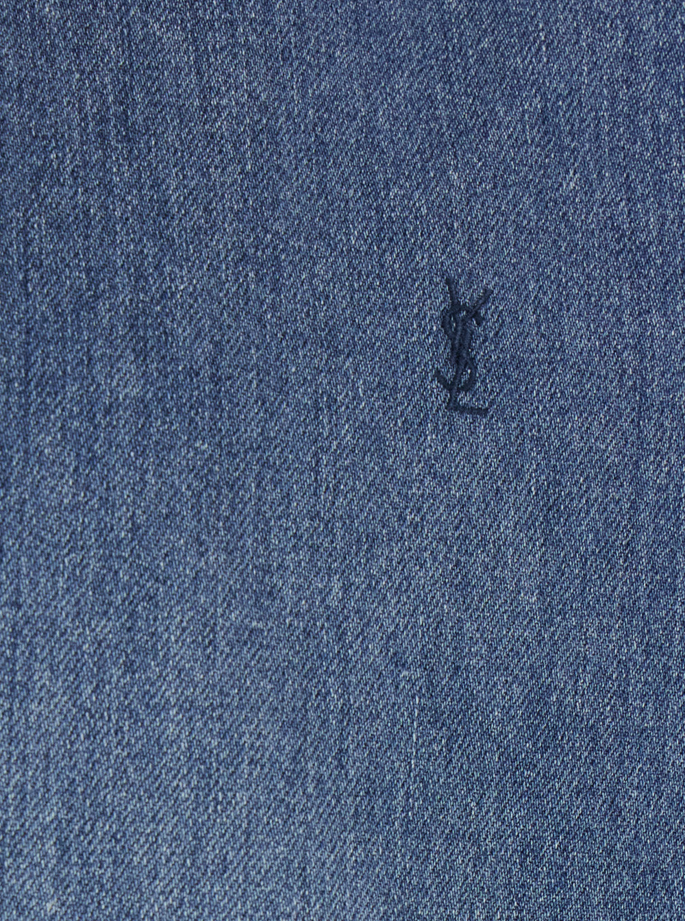 Saint Laurent Men Blue Denim Long Sleeve Shirt With Front Logo For Men SAINT LAURENT