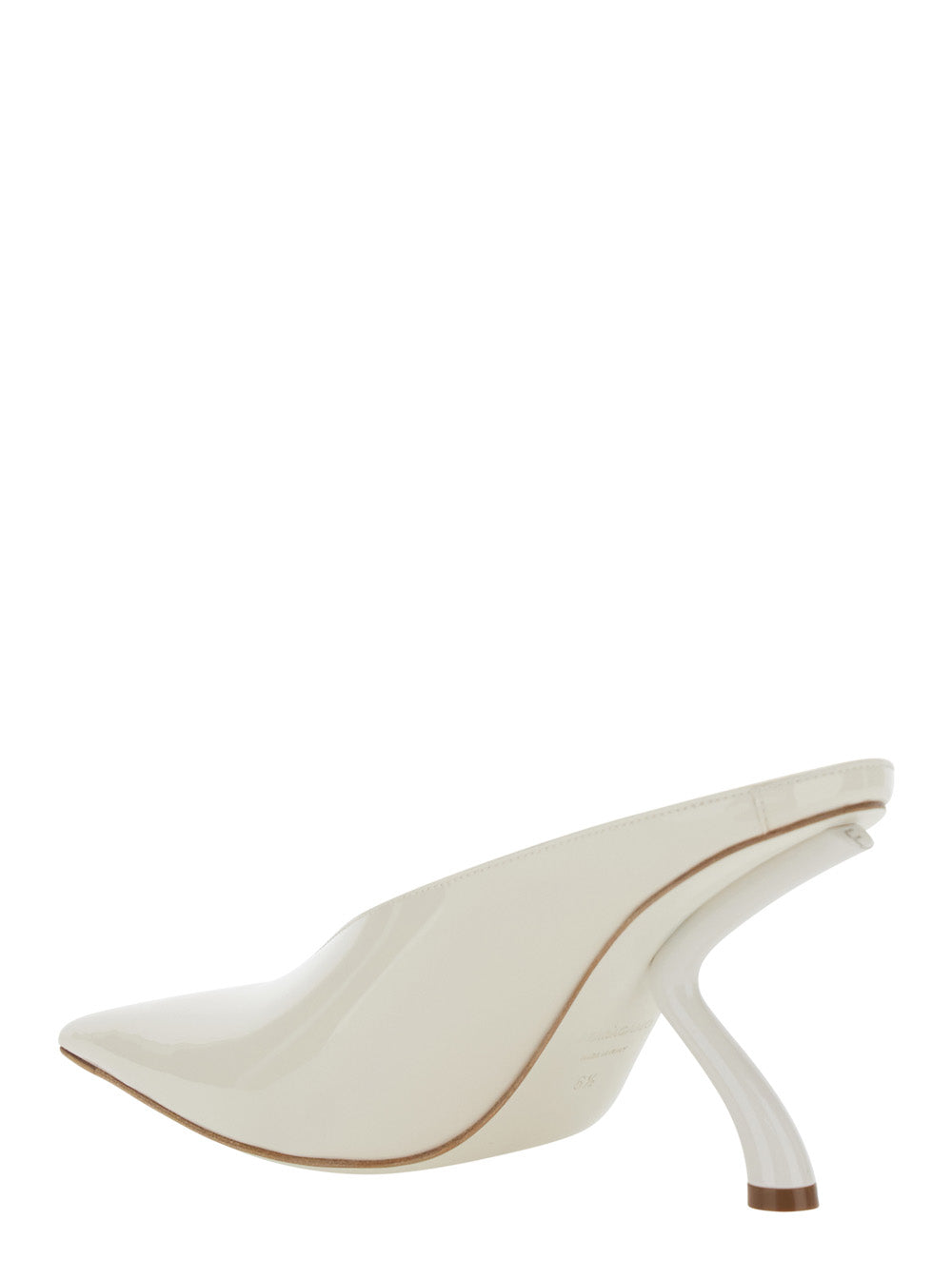 Ferragamo Women White Mules With Sculptural Heel And V-Neck In Leather For Women