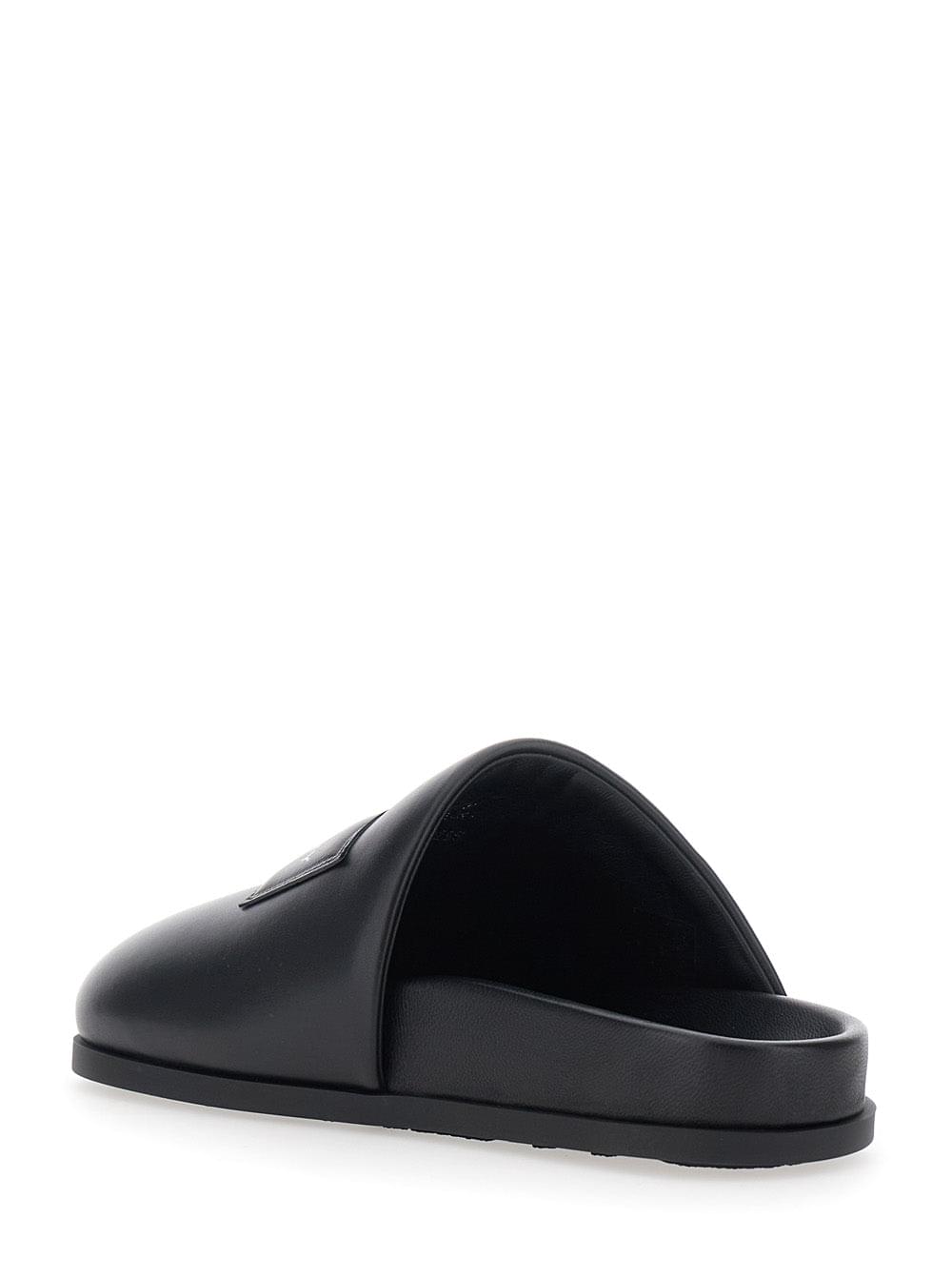 Givenchy Women Black Mules With Asymmetrical Design And Padded Leather Logo Women GIVENCHY