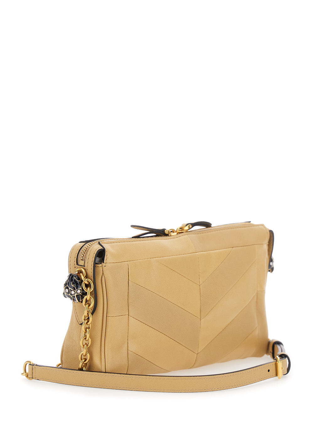 Valentino Garavani Women 'Panthea' Beige Crossbody Bag With Patchwork Design And Vlogo Plate On The Front In Leather Woman VALENTINO GARAVANI