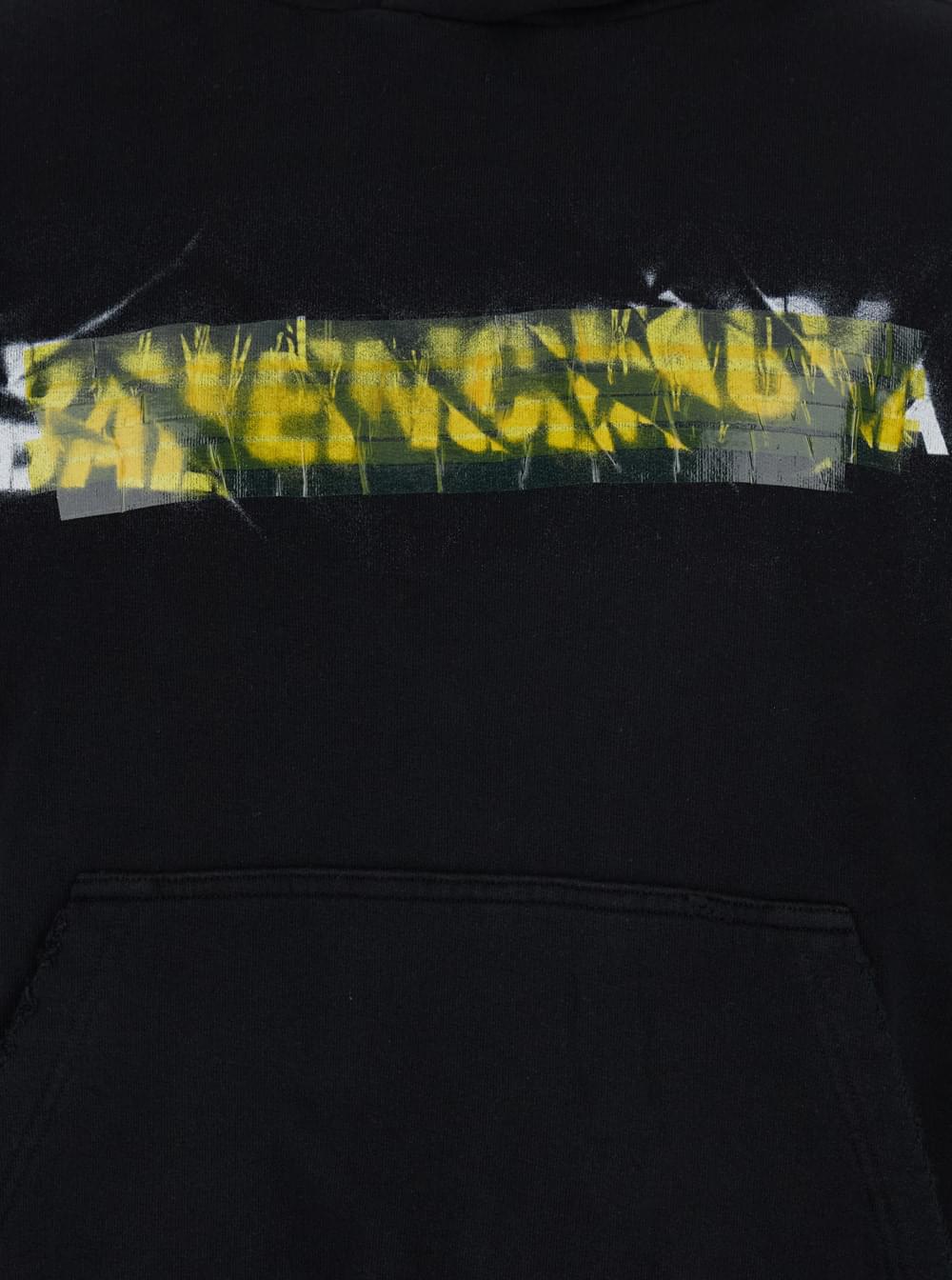 Balenciaga Men Black 'Messy Spray' Hoodie With Fixed Hood In Cotton Men BALENCIAGA