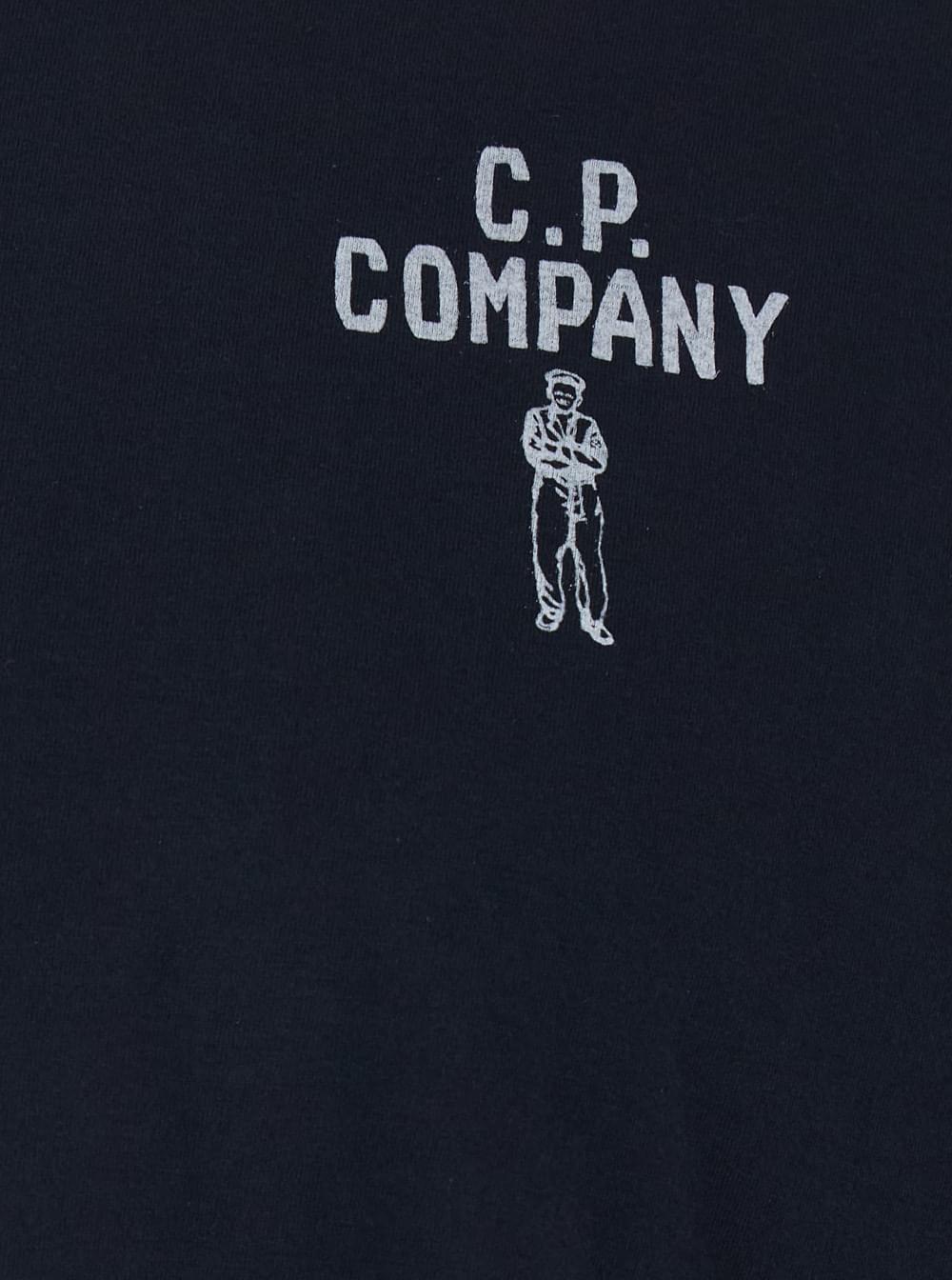 C.P. Company Men Blue T-Shirt With Round Neck And Logo Print In Cotton Man C.P. COMPANY