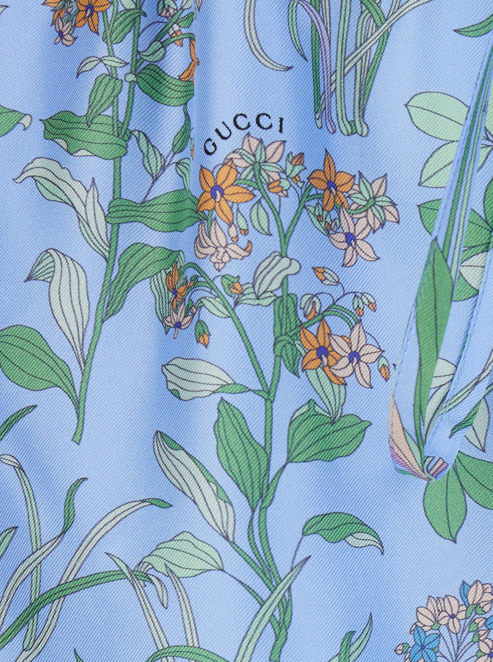 Gucci Women Light Blue Shorts With Elasticated Waist And Drawstring And All-Over Floral Print In Silk For Women GUCCI