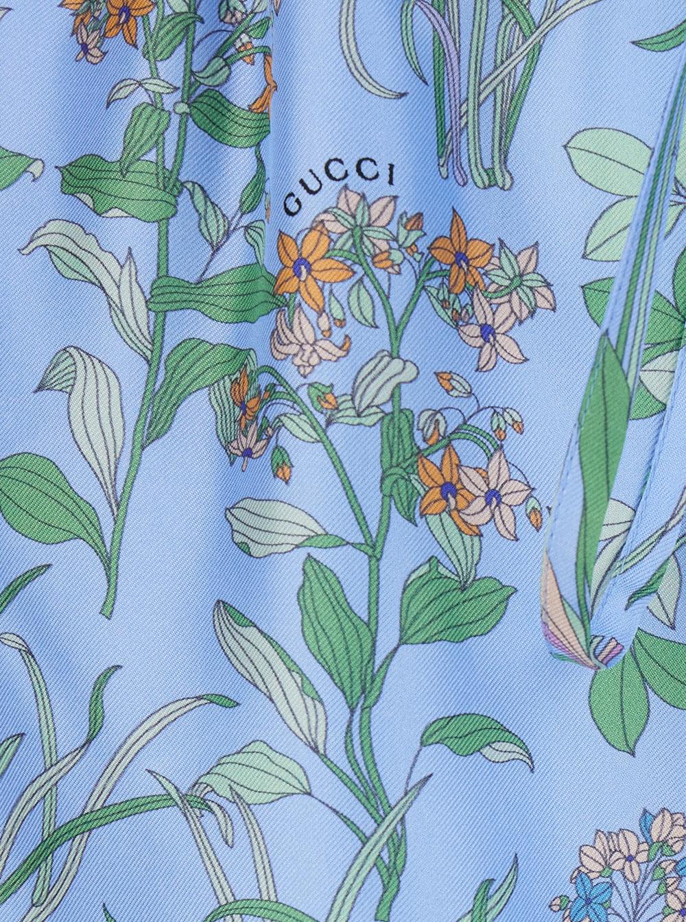 Gucci Women Light Blue Shorts With Elasticated Waist And Drawstring And All-Over Floral Print In Silk For Women GUCCI